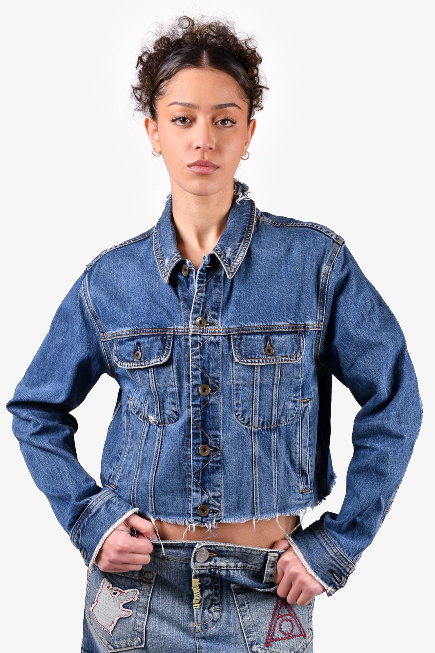 Rag & Bone Blue Distressed Denim Cropped Jacket Size XS