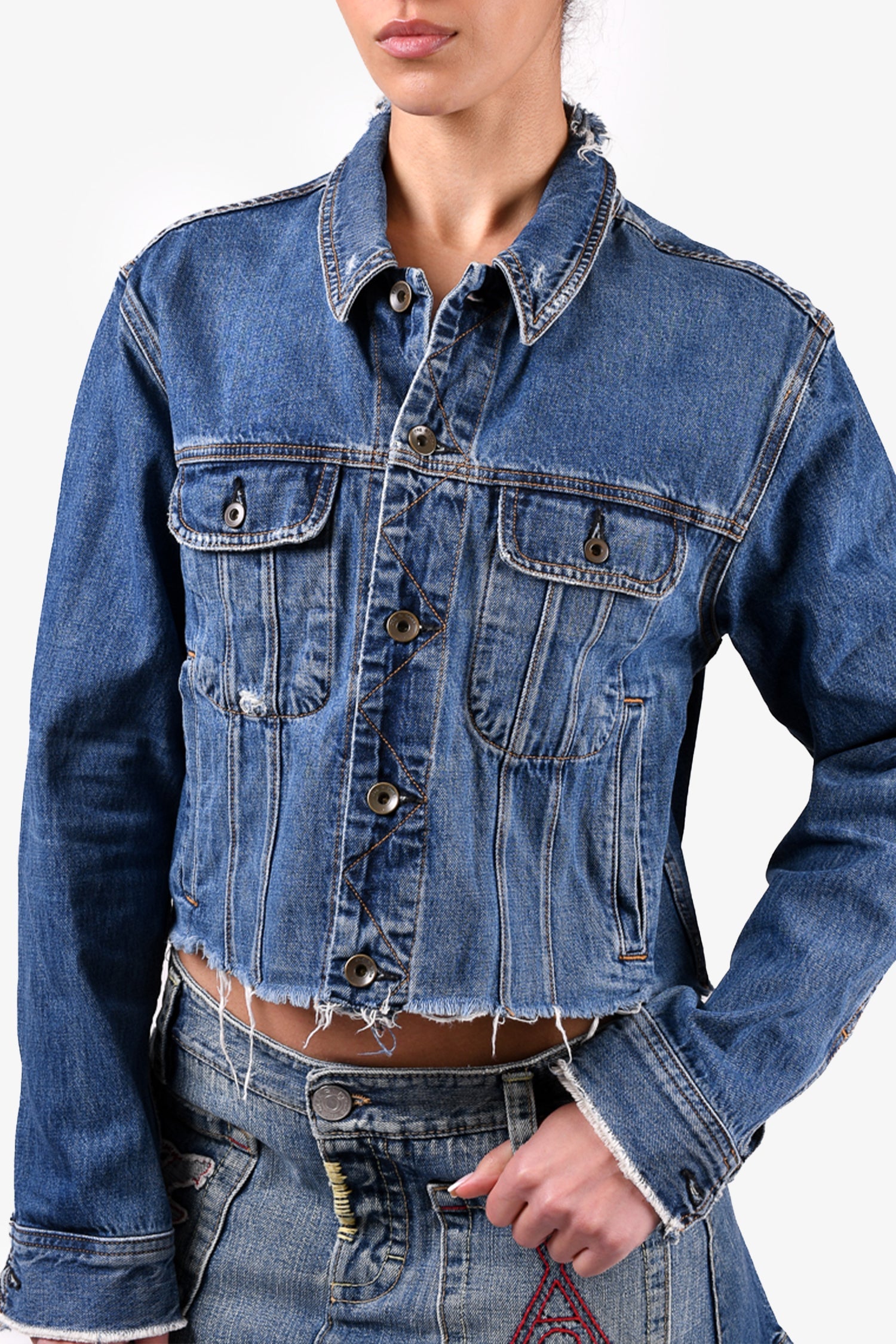 Rag & Bone Blue Distressed Denim Cropped Jacket Size XS