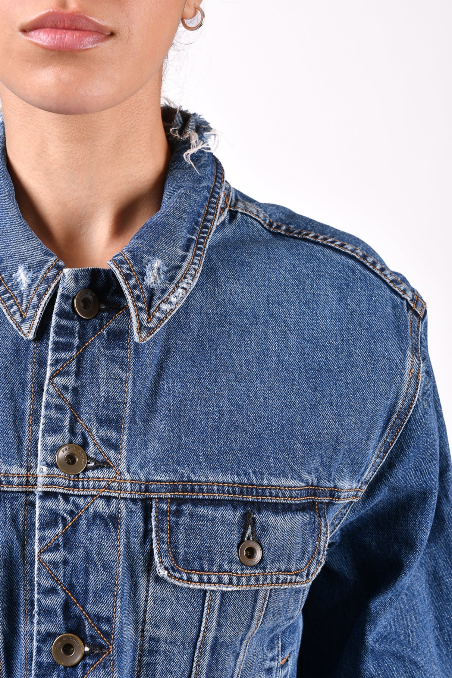 Rag & Bone Blue Distressed Denim Cropped Jacket Size XS