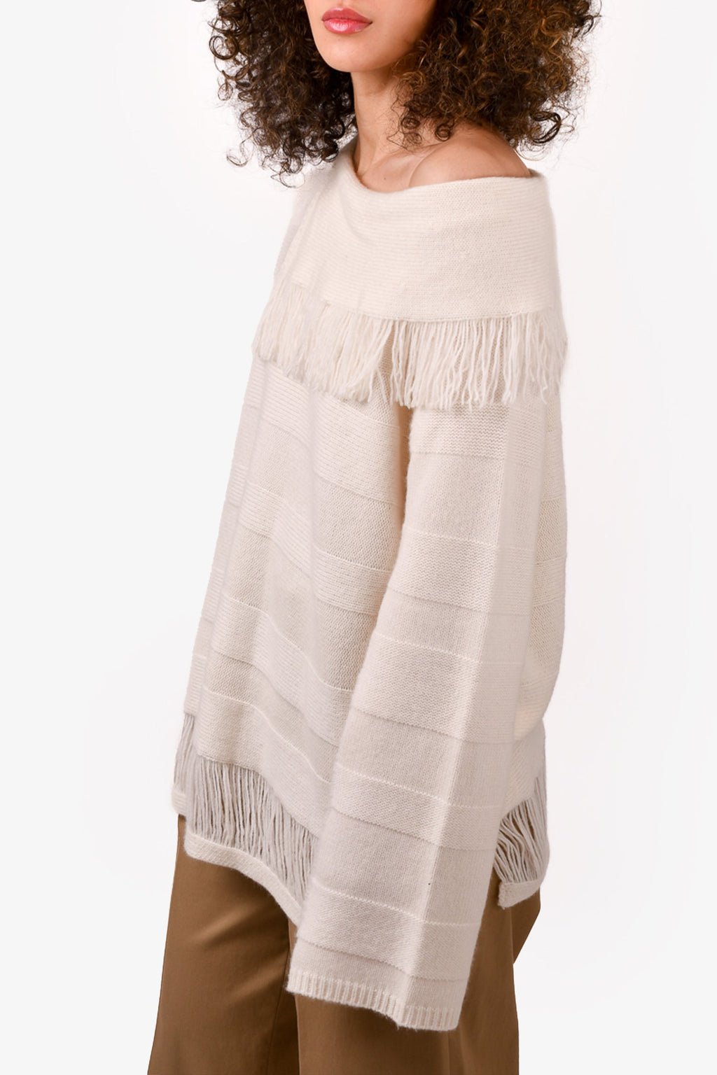 Black Goat Cream Cashmere Fringe Sweater Estimated Size M
