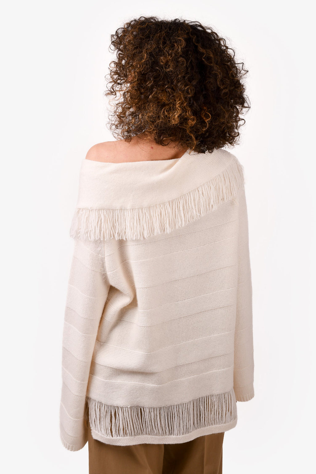Black Goat Cream Cashmere Fringe Sweater Estimated Size M