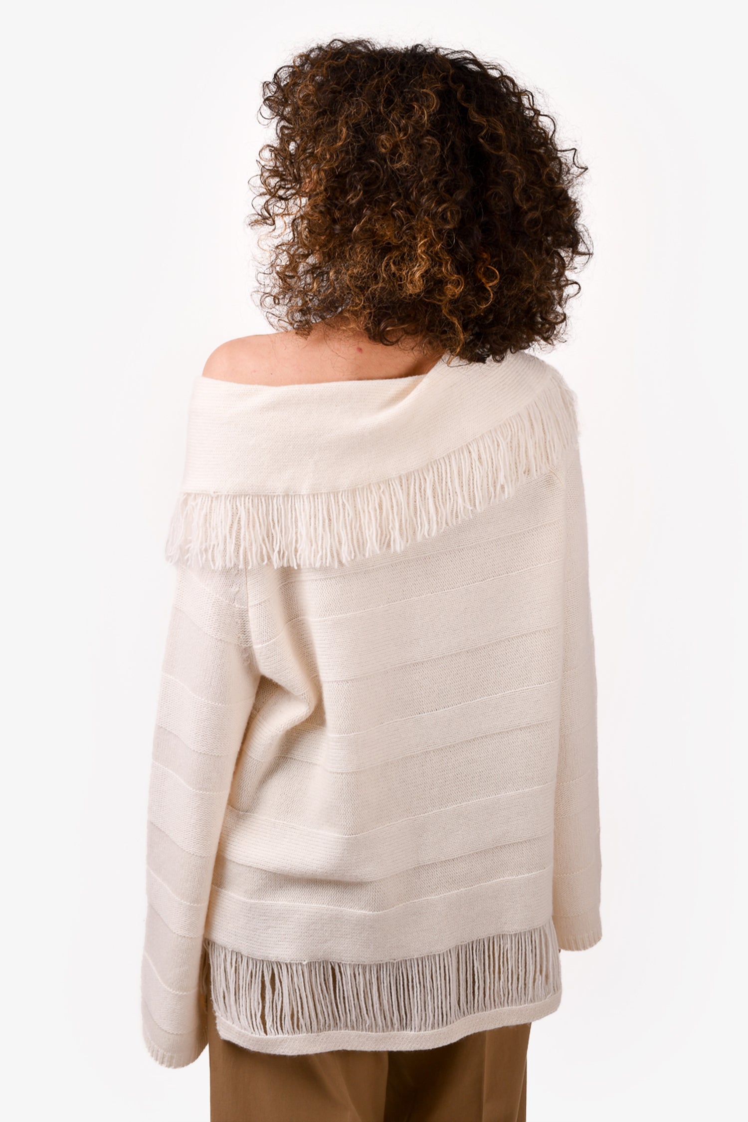 Black Goat Cream Cashmere Fringe Sweater Estimated Size M