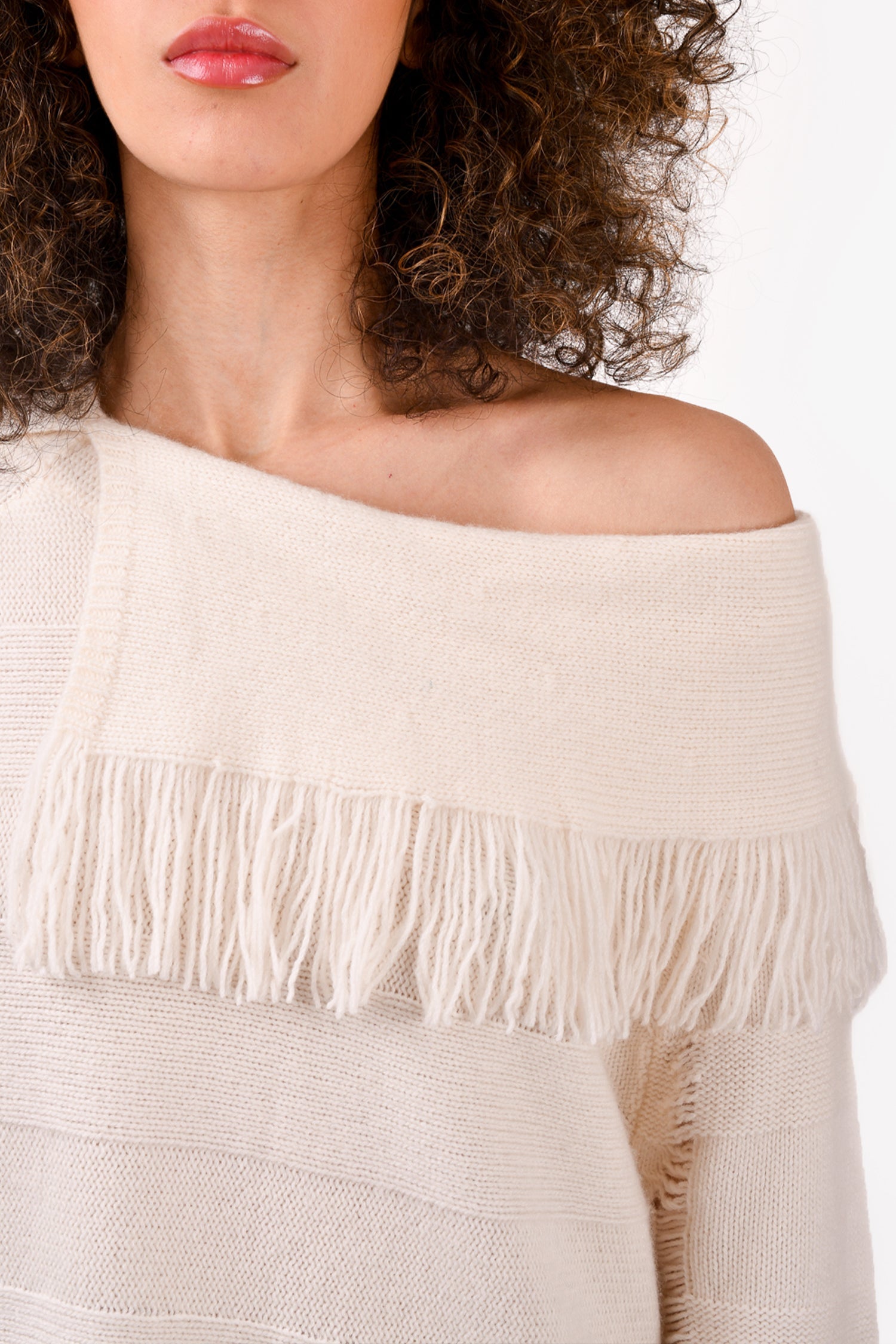 Black Goat Cream Cashmere Fringe Sweater Estimated Size M