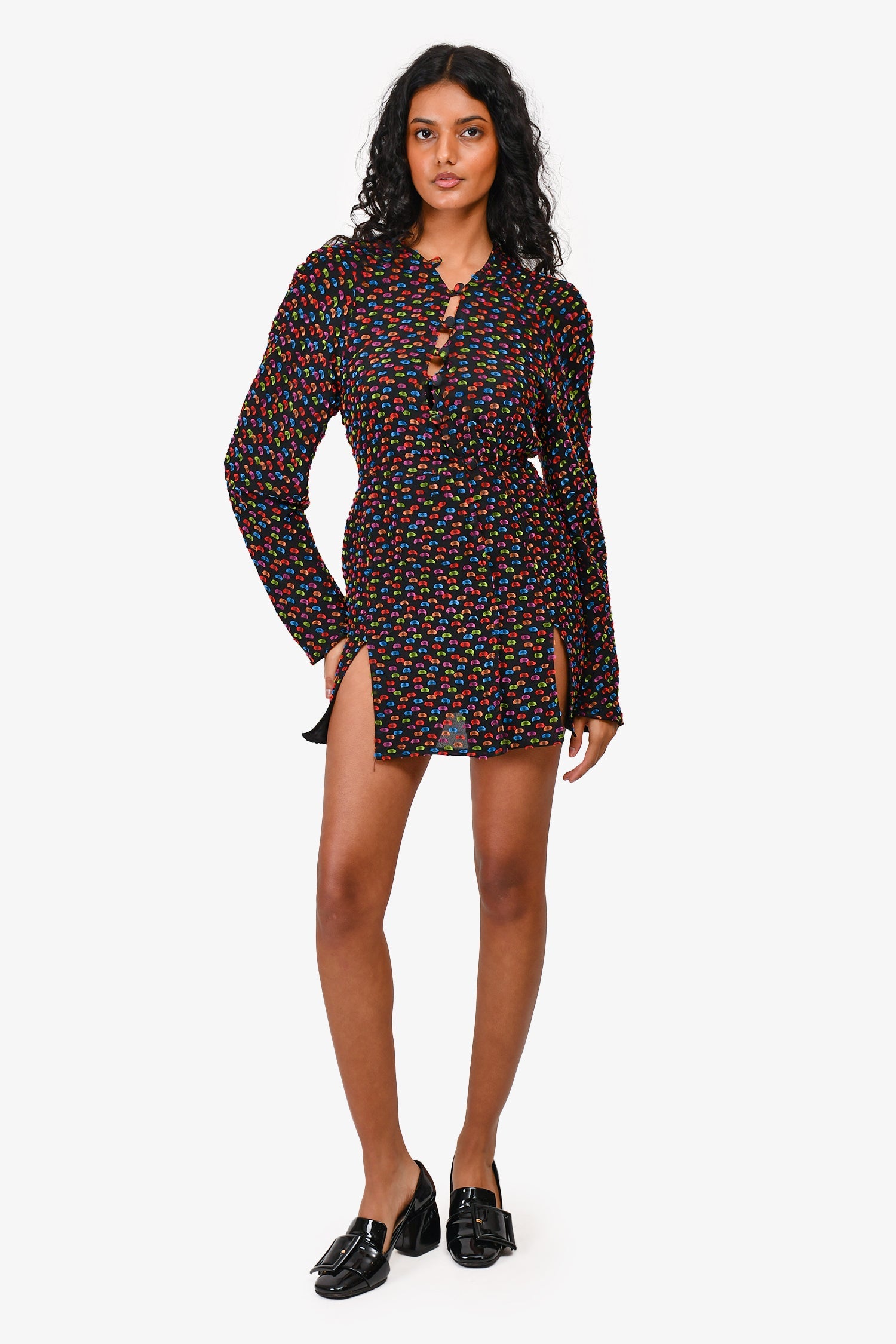 The Attico Black Multicoloured Silk Blend Button Down Mini Dress Size 36