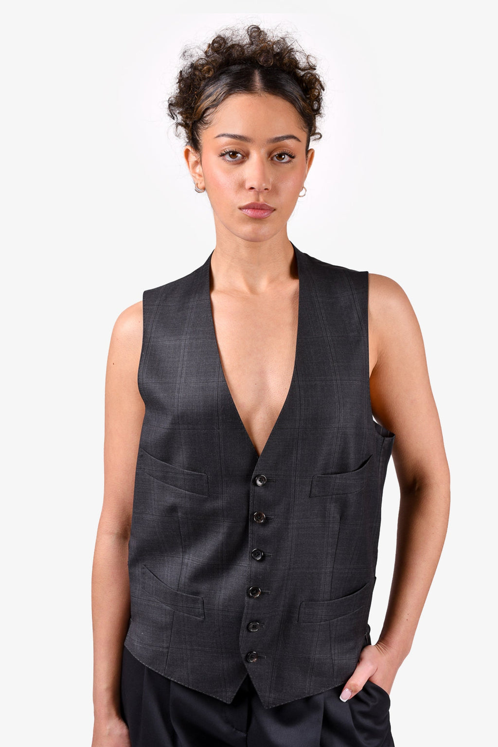 Tom Ford Grey Wool Checked Vest Size 46