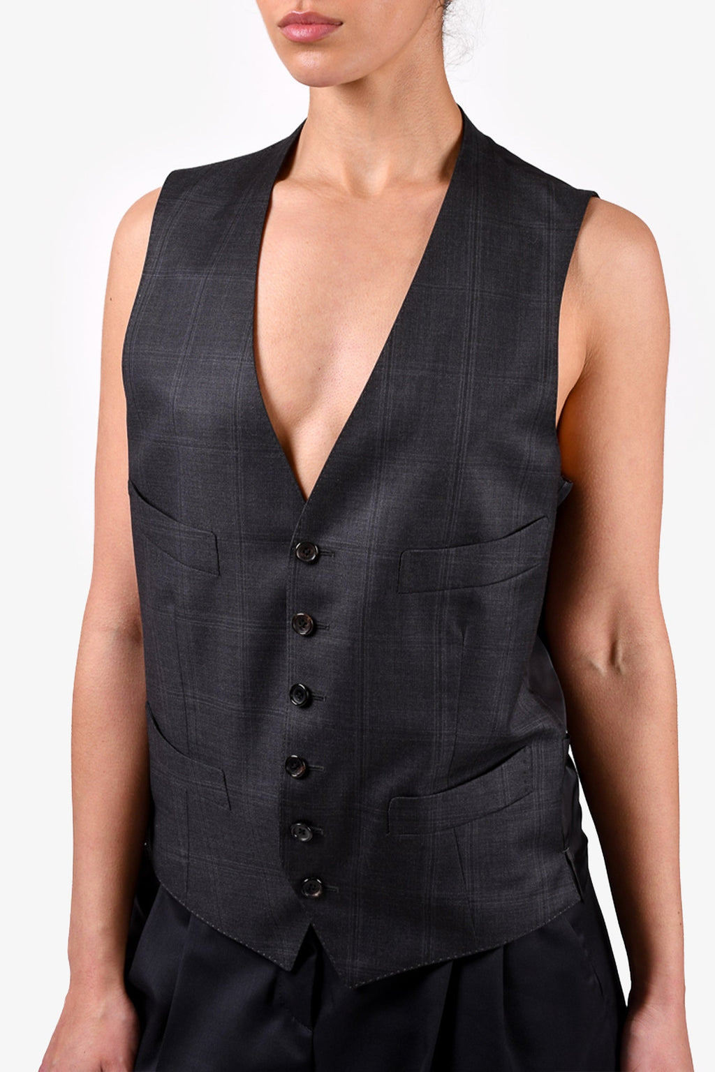 Tom Ford Grey Wool Checked Vest Size 46