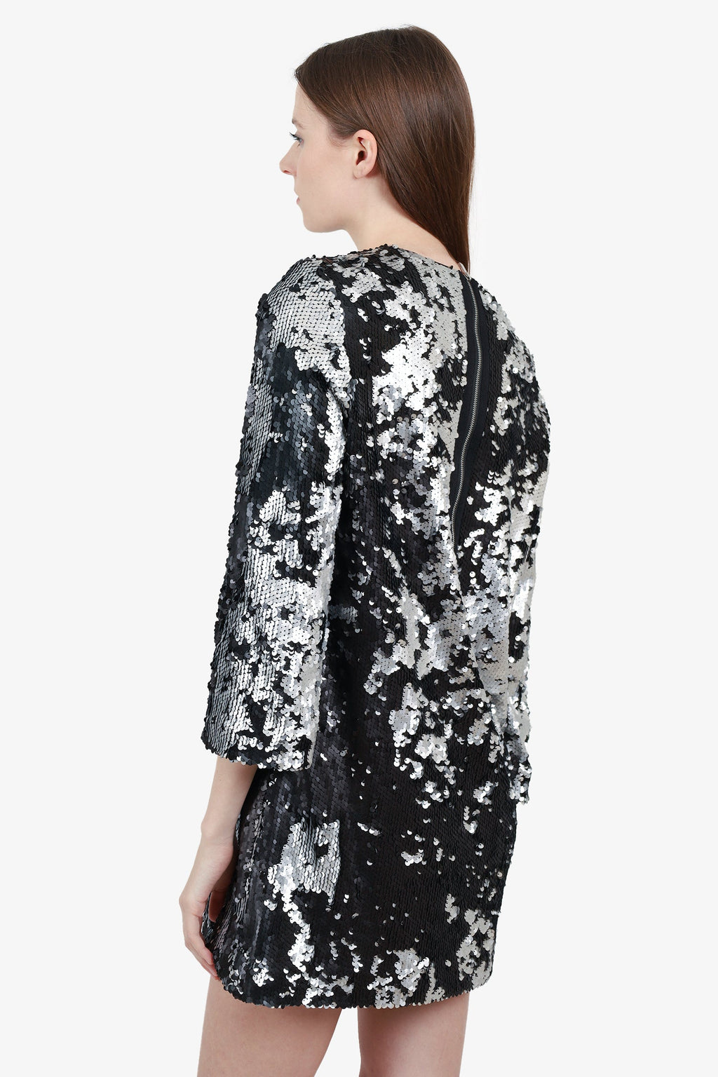 Elizabeth James Black/Silver Long-Sleeve Sequin Mini Dress size Medium