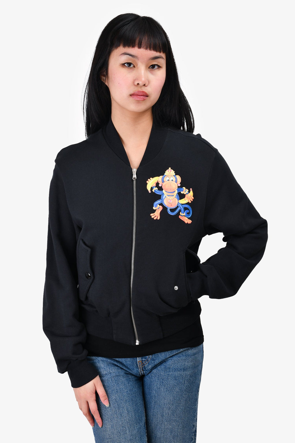 Moschino Black Graphic Print Zip-Up Jacket Size S
