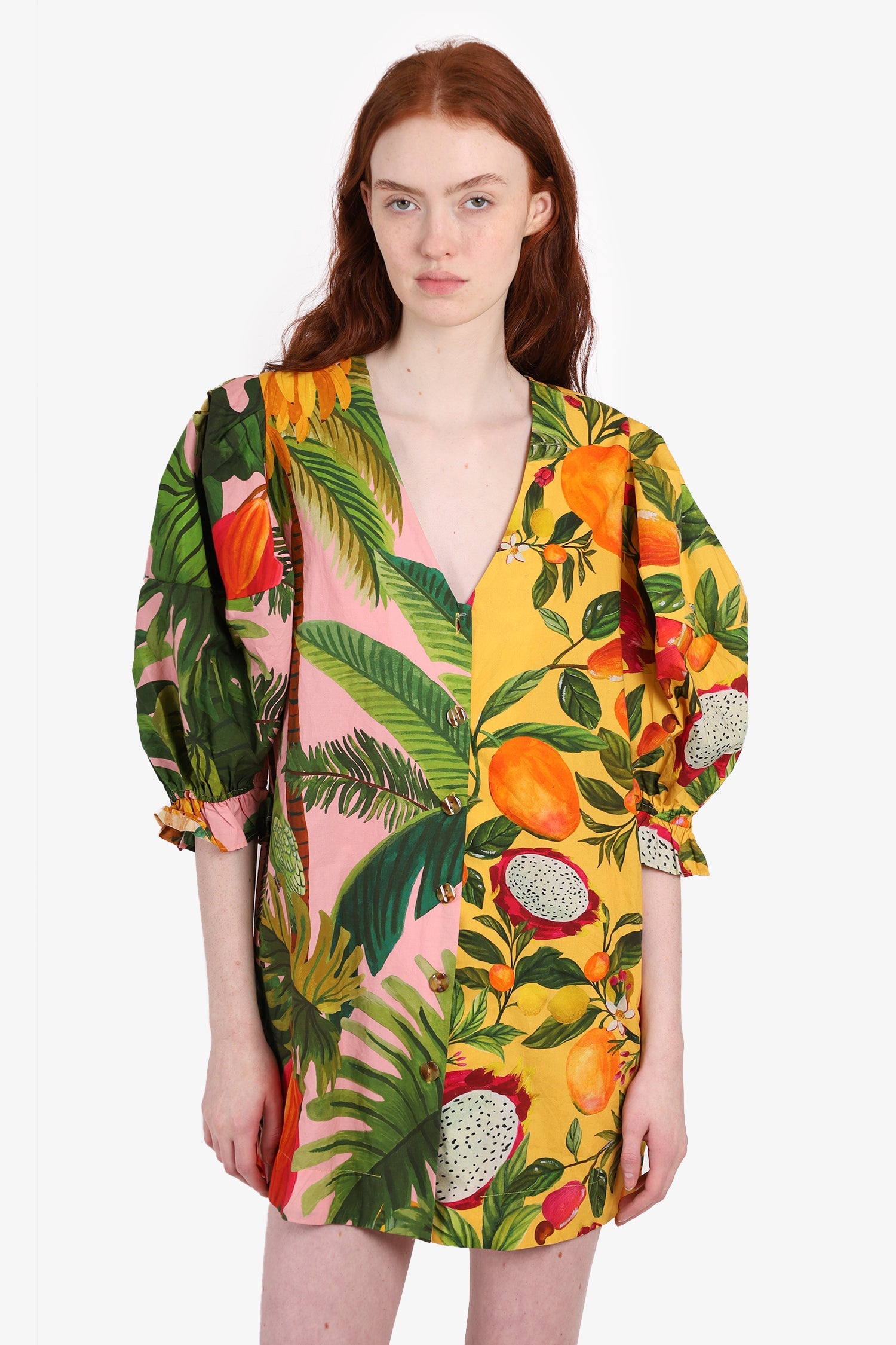 Farm Rio Multicolor Floral Print Puff Sleeve Mini Dress Size S