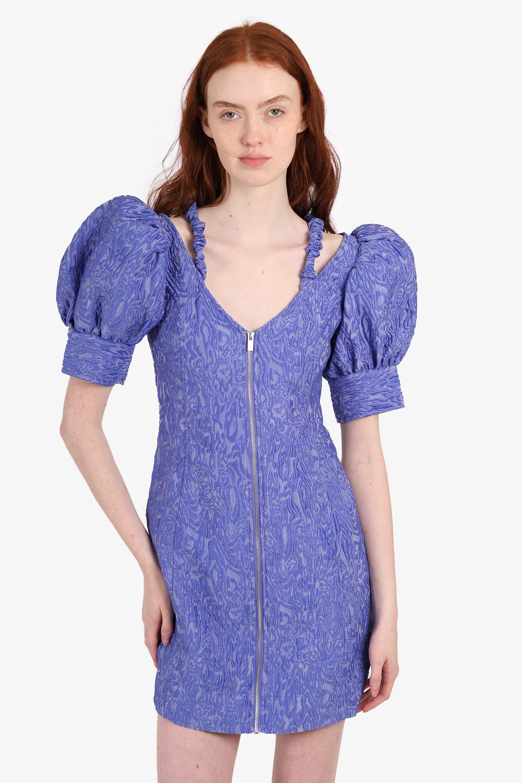 Ganni Purple Zip-up Short-sleeve Dress Size 36