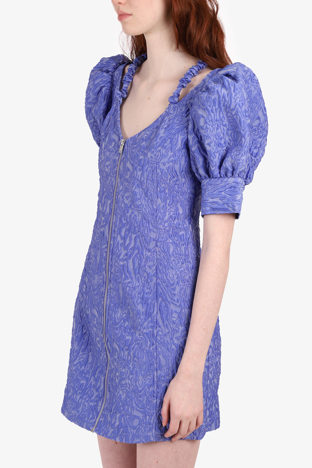 Ganni Purple Zip-up Short-sleeve Dress Size 36