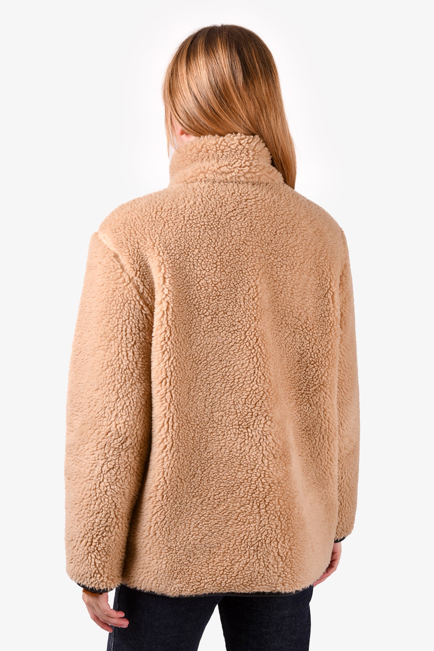 Anine Bing Brown Sherpa Zip-Up 'Ryder' Jacket with Faux Leather Size S