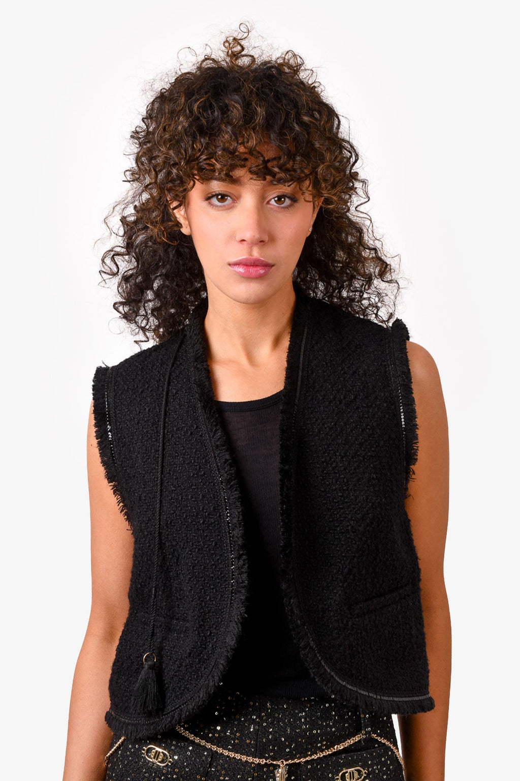 Maje Black Tweed Waistcoat Size 36