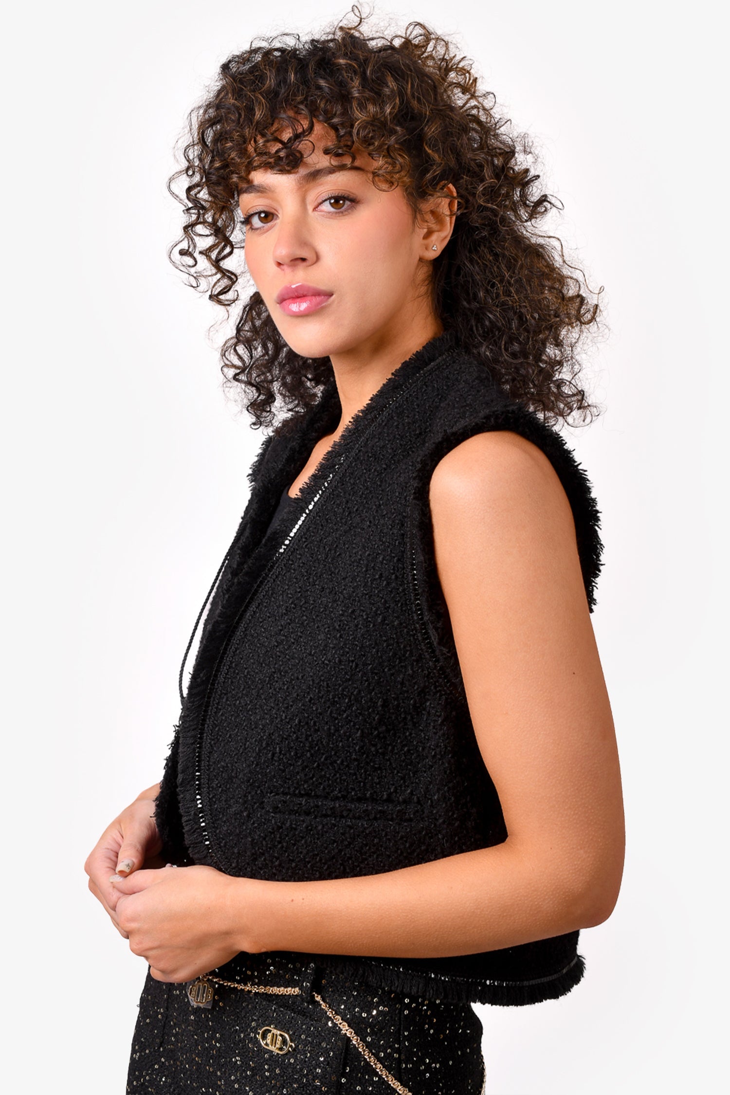 Maje Black Tweed Waistcoat Size 36