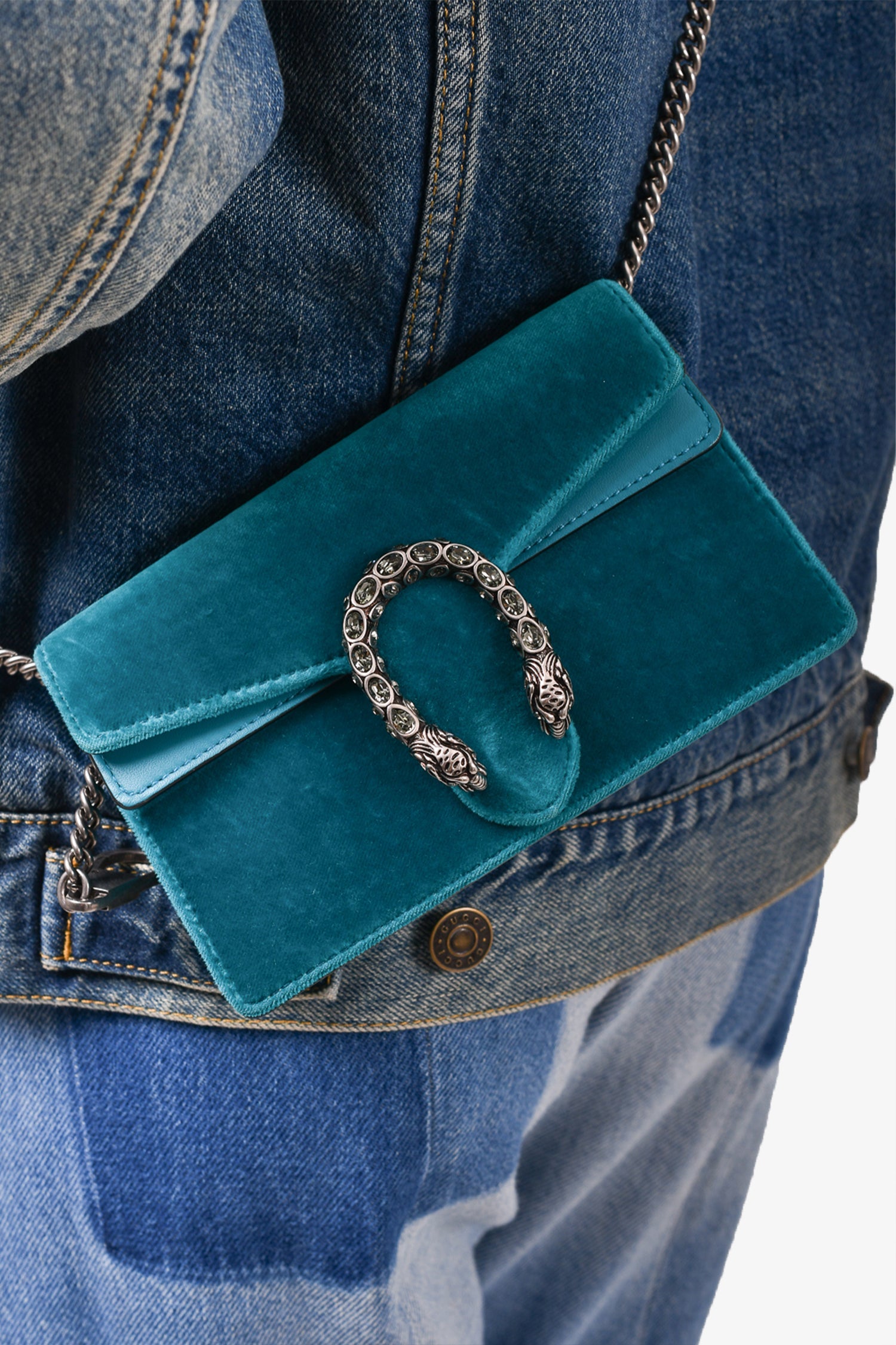 Gucci Teal Velvet Super Mini Dionysus Crossbody