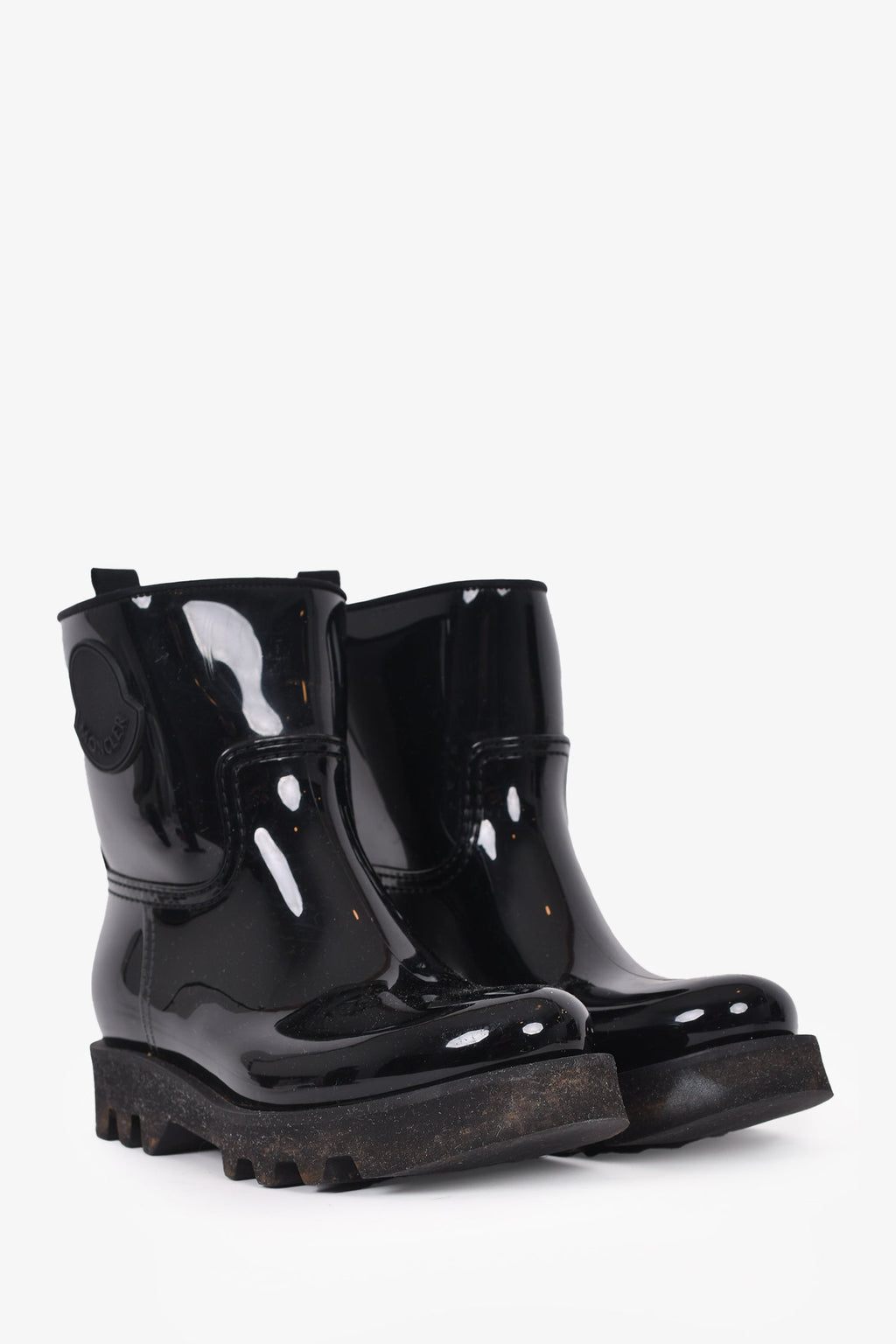 Moncler Black Patent Rubber Rain Boots Size 40