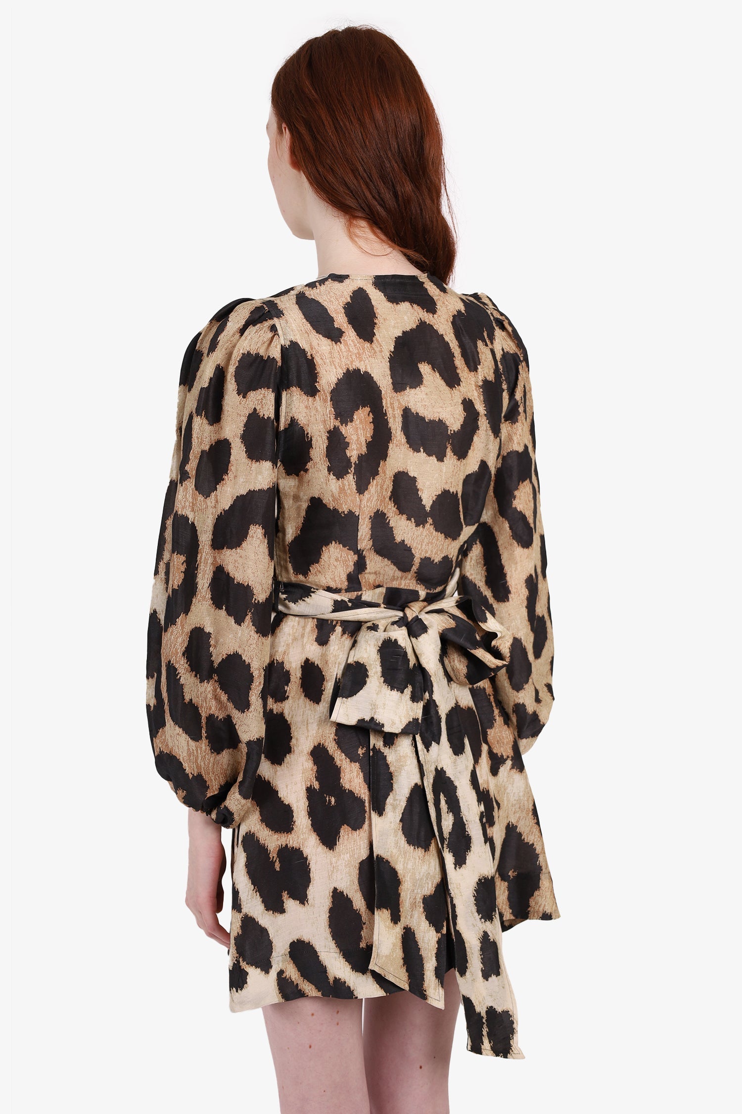 Ganni Leopard-print Linen-silk Blend Midi Dress Size 36
