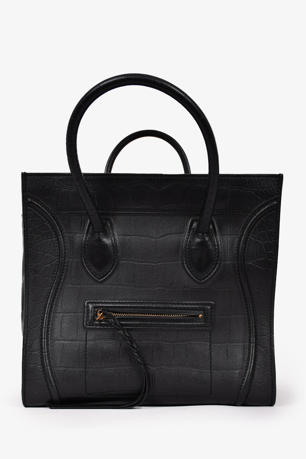 Celine 2012 Black Leather Croc Embossed Luggage Phantom Bag