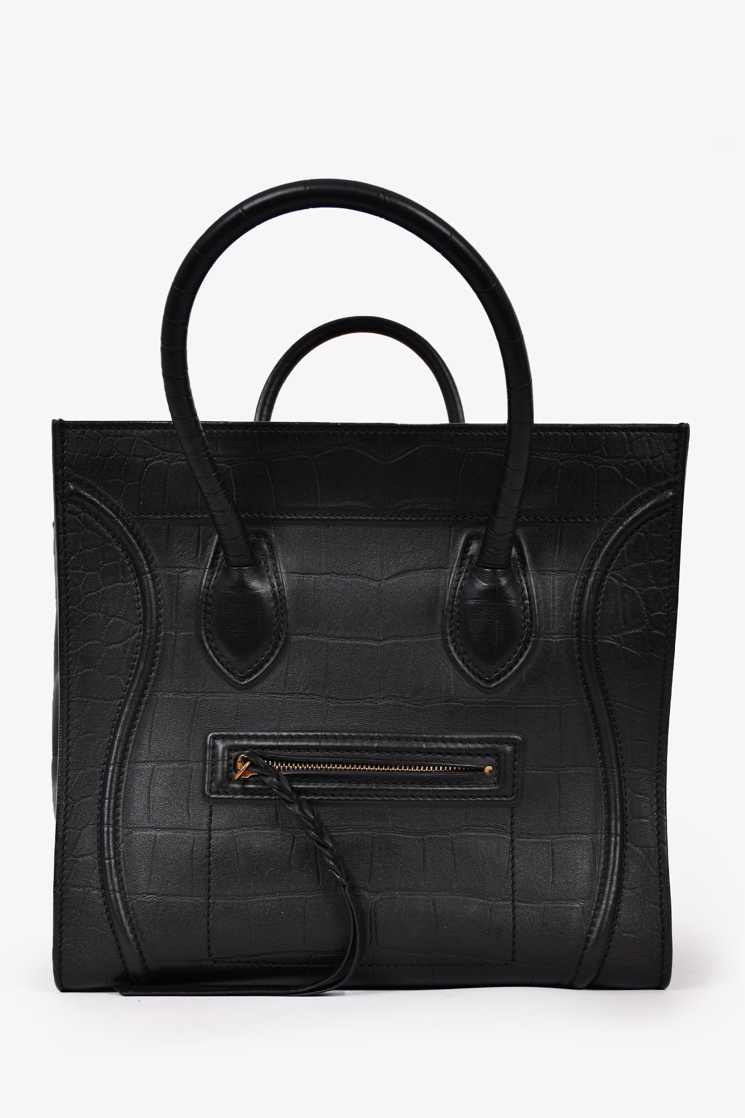 Celine 2012 Black Leather Croc Embossed Luggage Phantom Bag