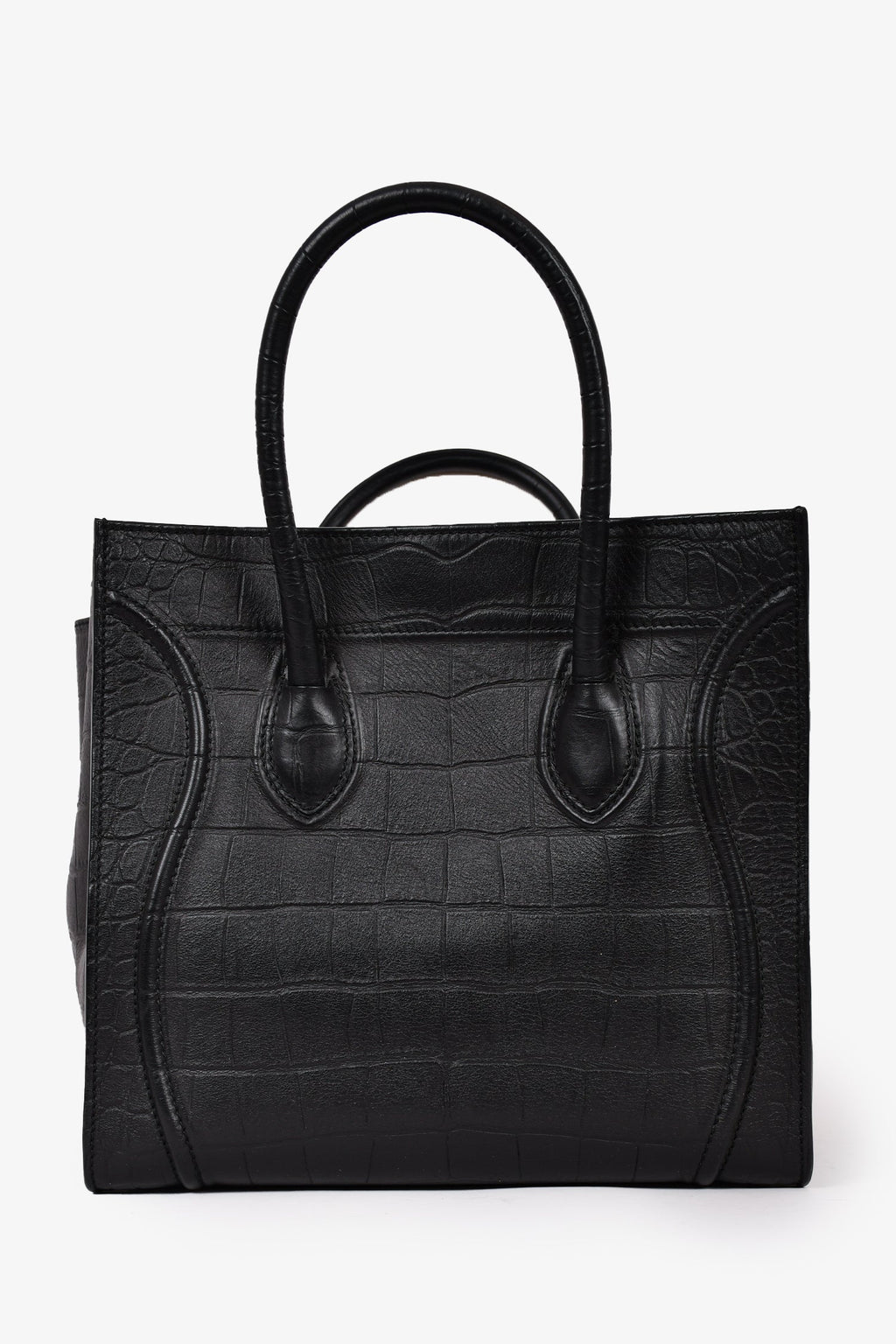 Celine 2012 Black Leather Croc Embossed Luggage Phantom Bag