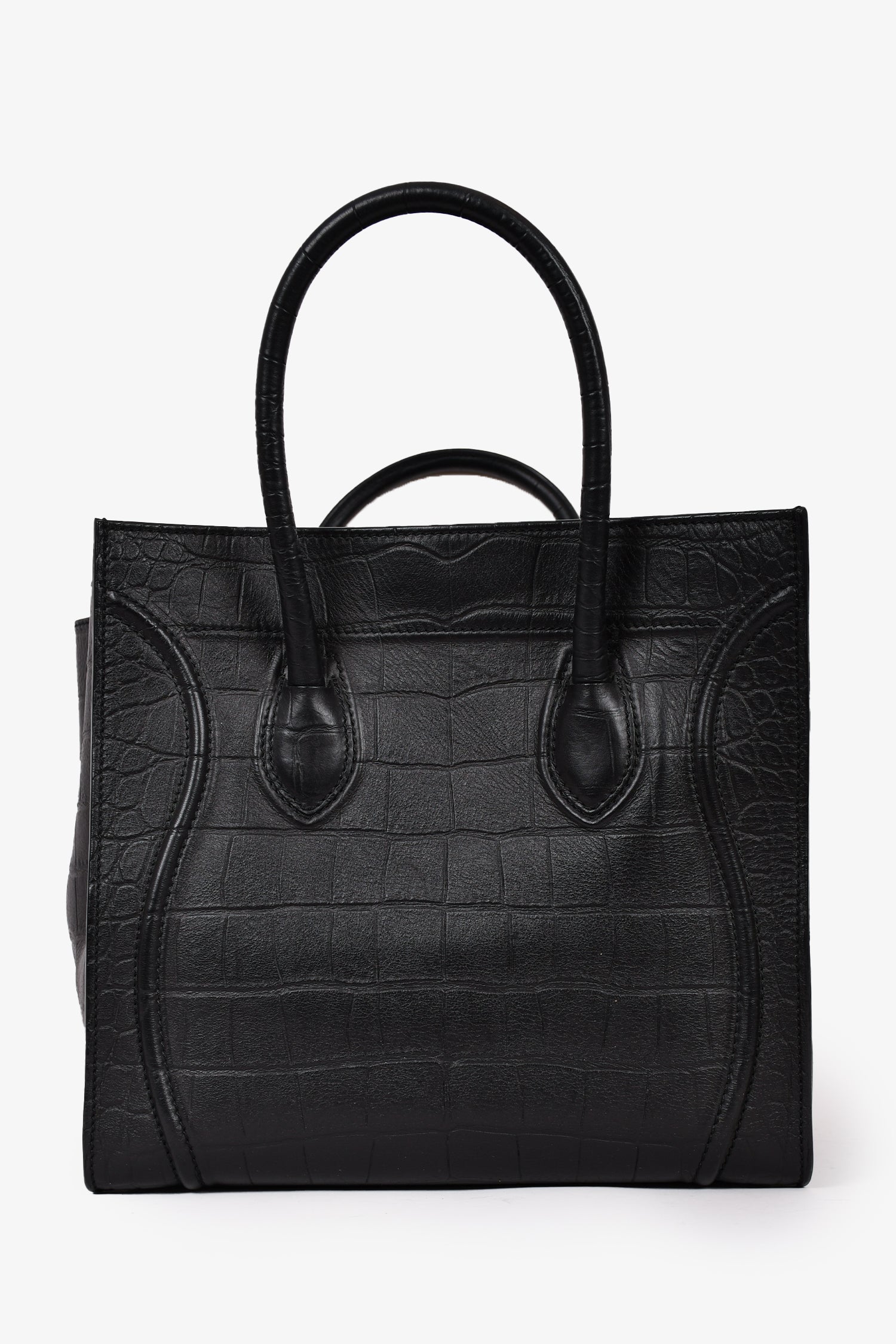 Celine 2012 Black Leather Croc Embossed Luggage Phantom Bag
