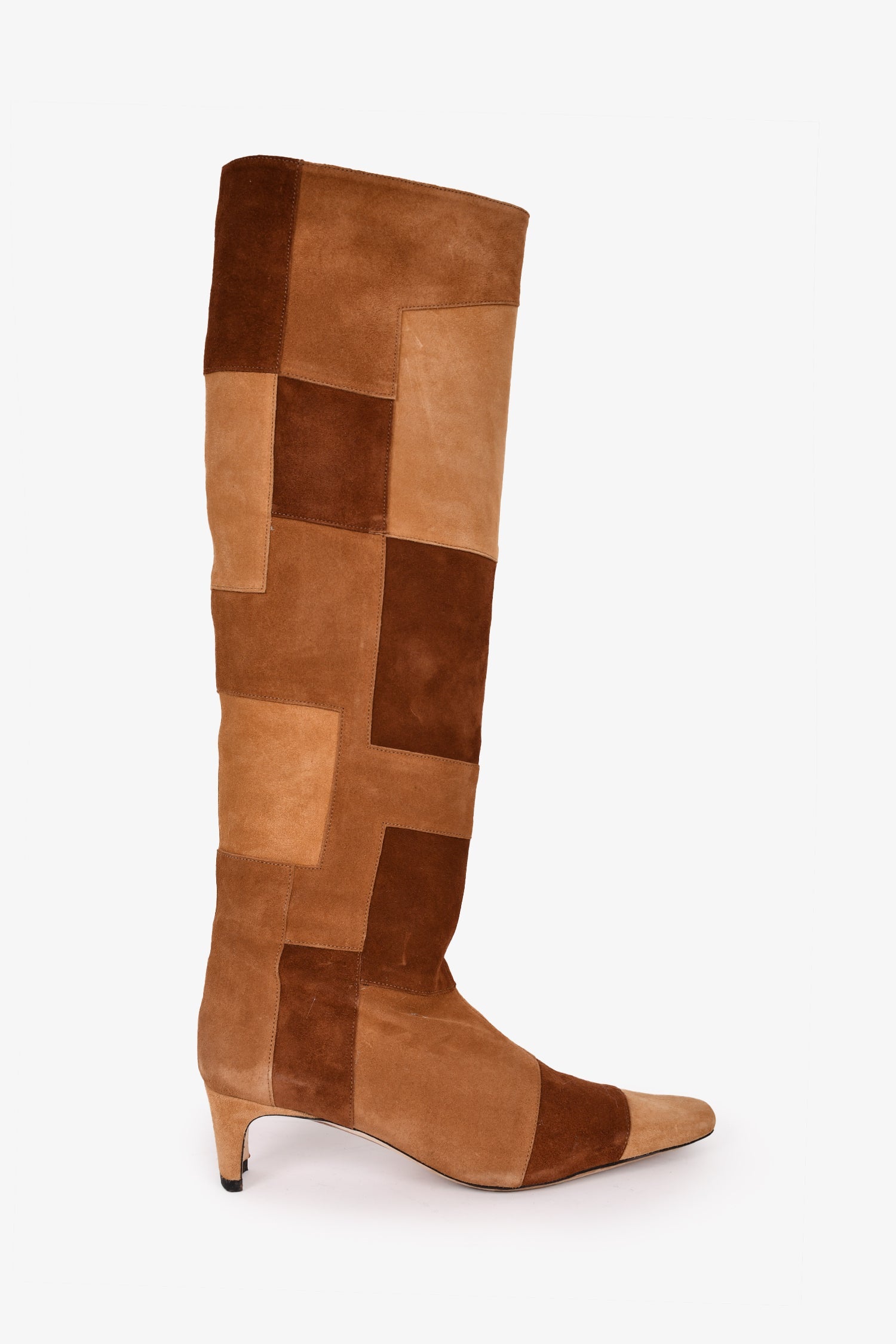 Staud Brown Suede Leather Patchwork 'Wally' Boots Size 38