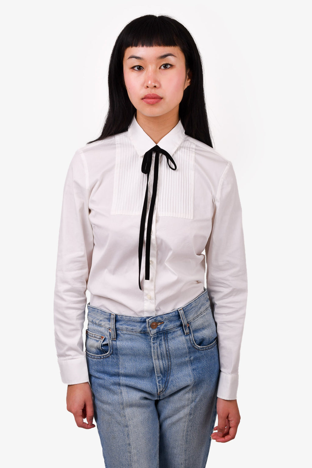 Red Valentino White Cotton Poplin Bow Tie Button Down Shirt Size 40