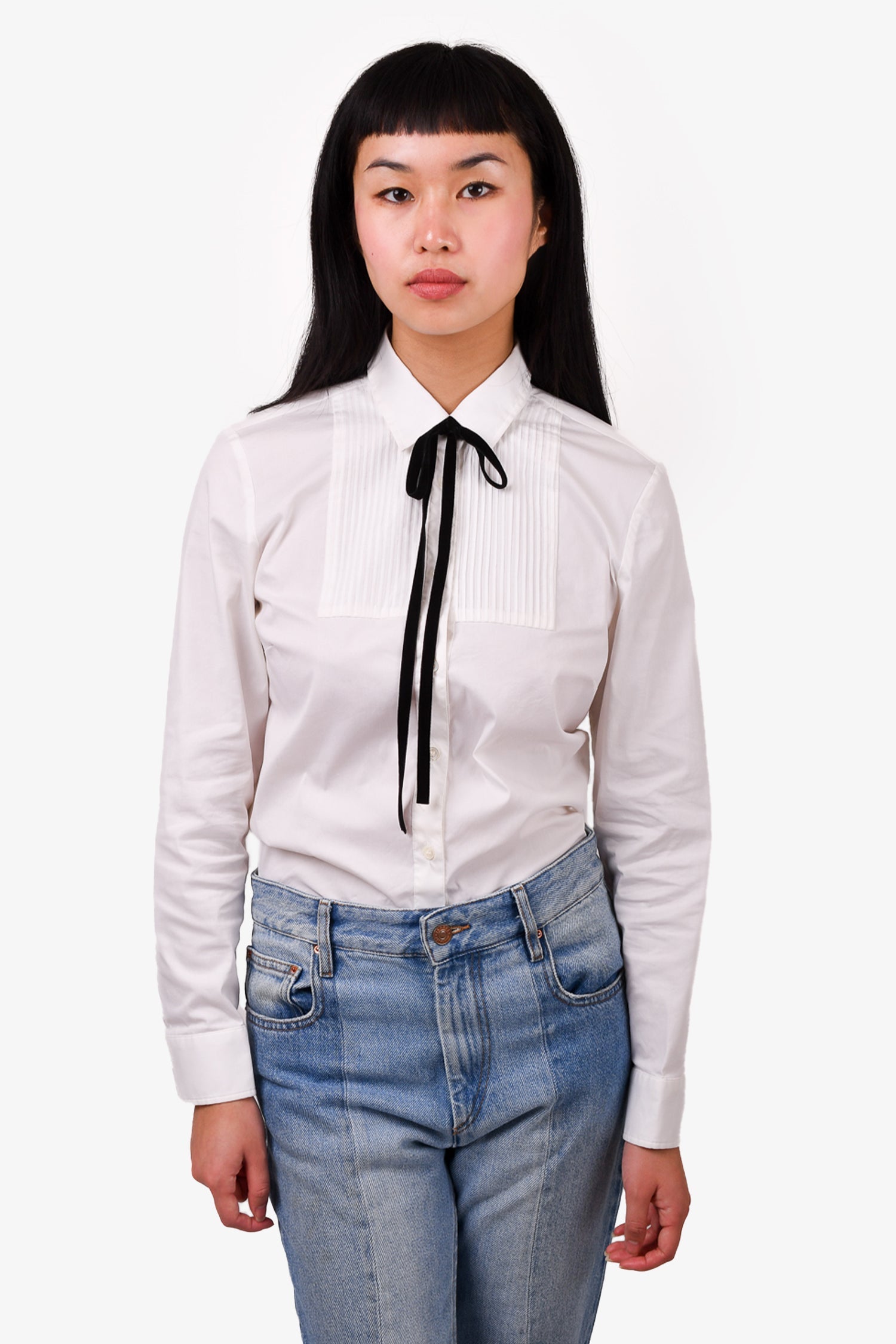 Red Valentino White Cotton Poplin Bow Tie Button Down Shirt Size 40