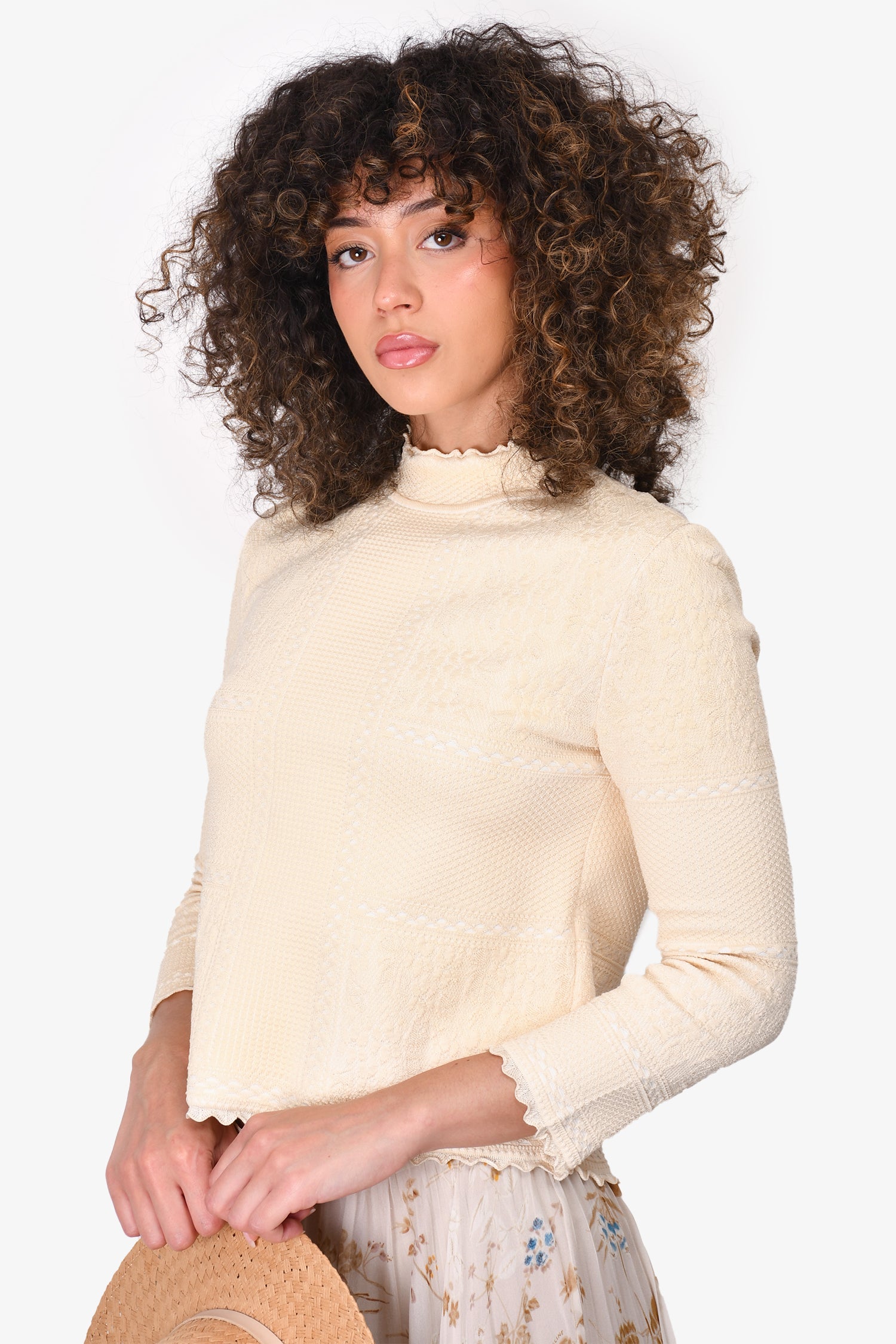 Alexander McQueen Beige Lace Embroidery Long-Sleeve Top Size L