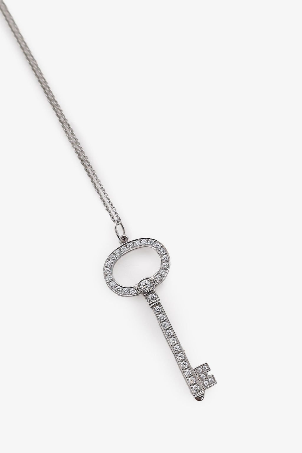 Tiffany & Co. Platinum Diamond Oval Key Pendant Necklace