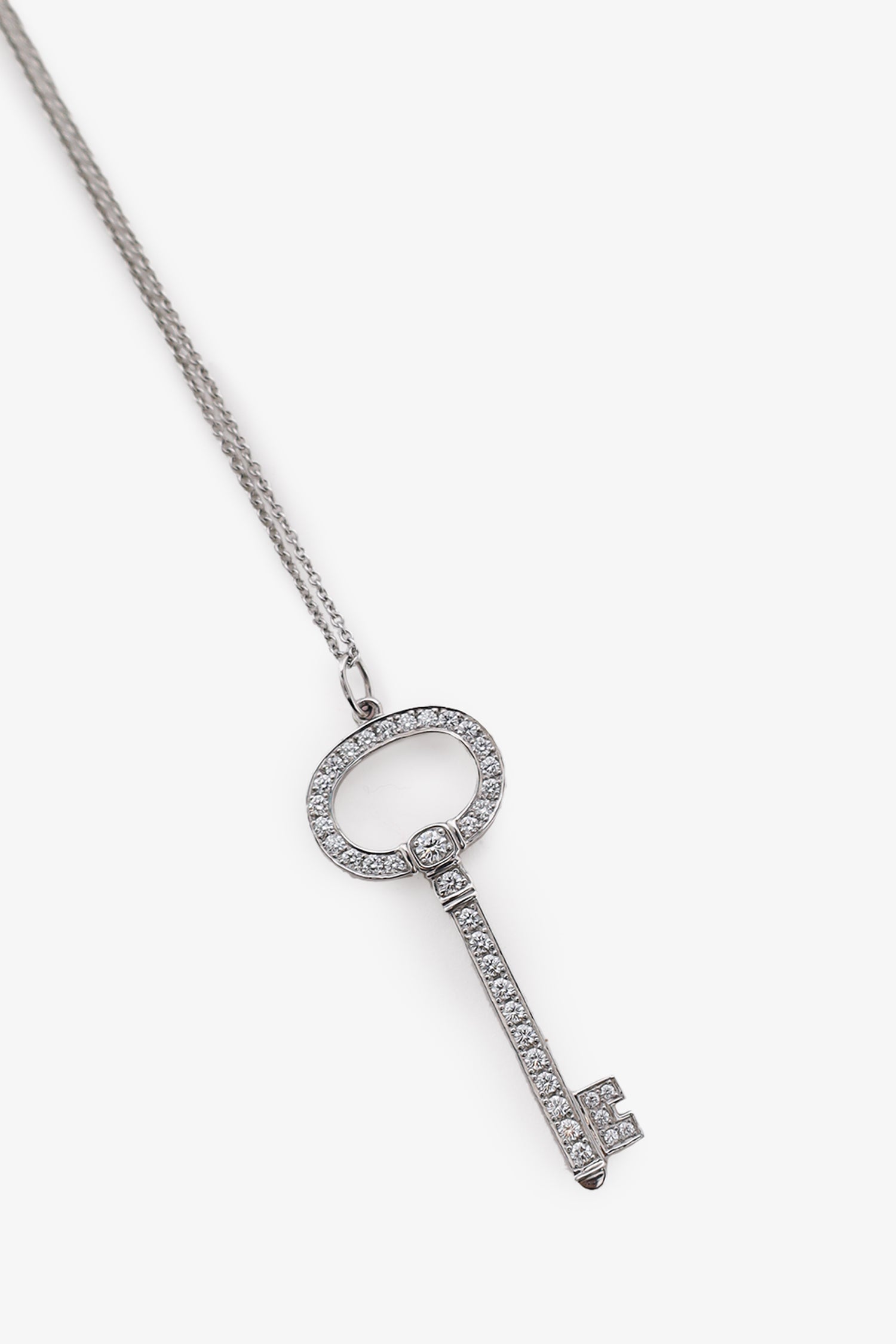 Tiffany & Co. Platinum Diamond Oval Key Pendant Necklace