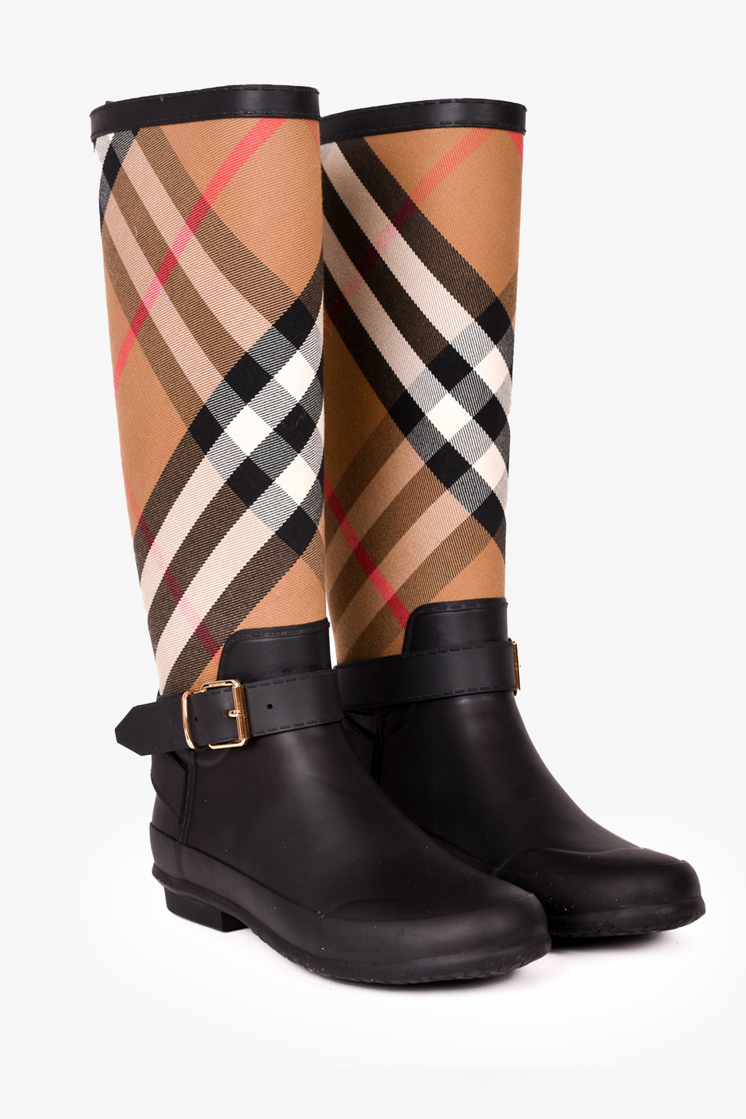Burberry Black/Brown Rubber Tartan Rubber Boots Size 36