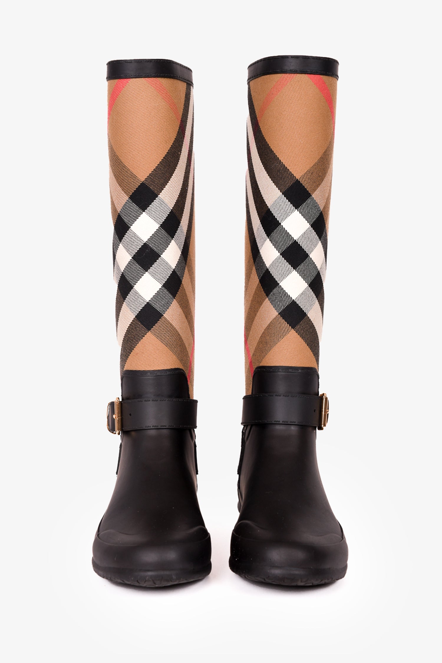 Burberry Black/Brown Rubber Tartan Rubber Boots Size 36