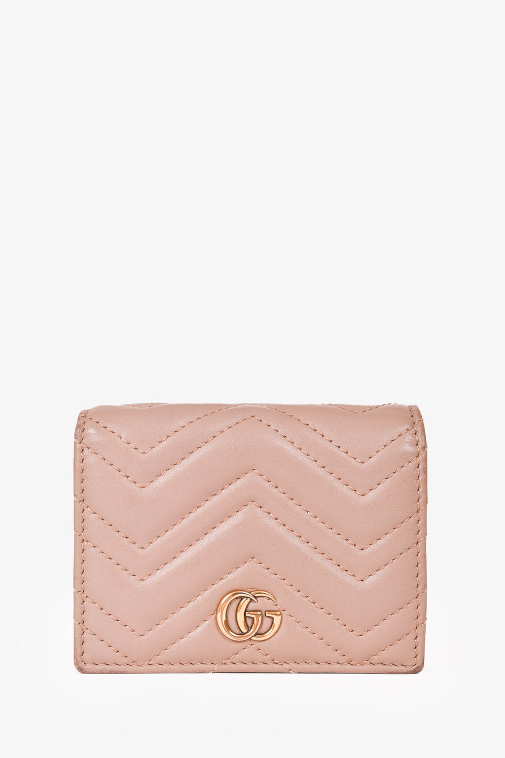 Gucci Taupe Leather GG Marmont Chevron Quilted Compact Wallet