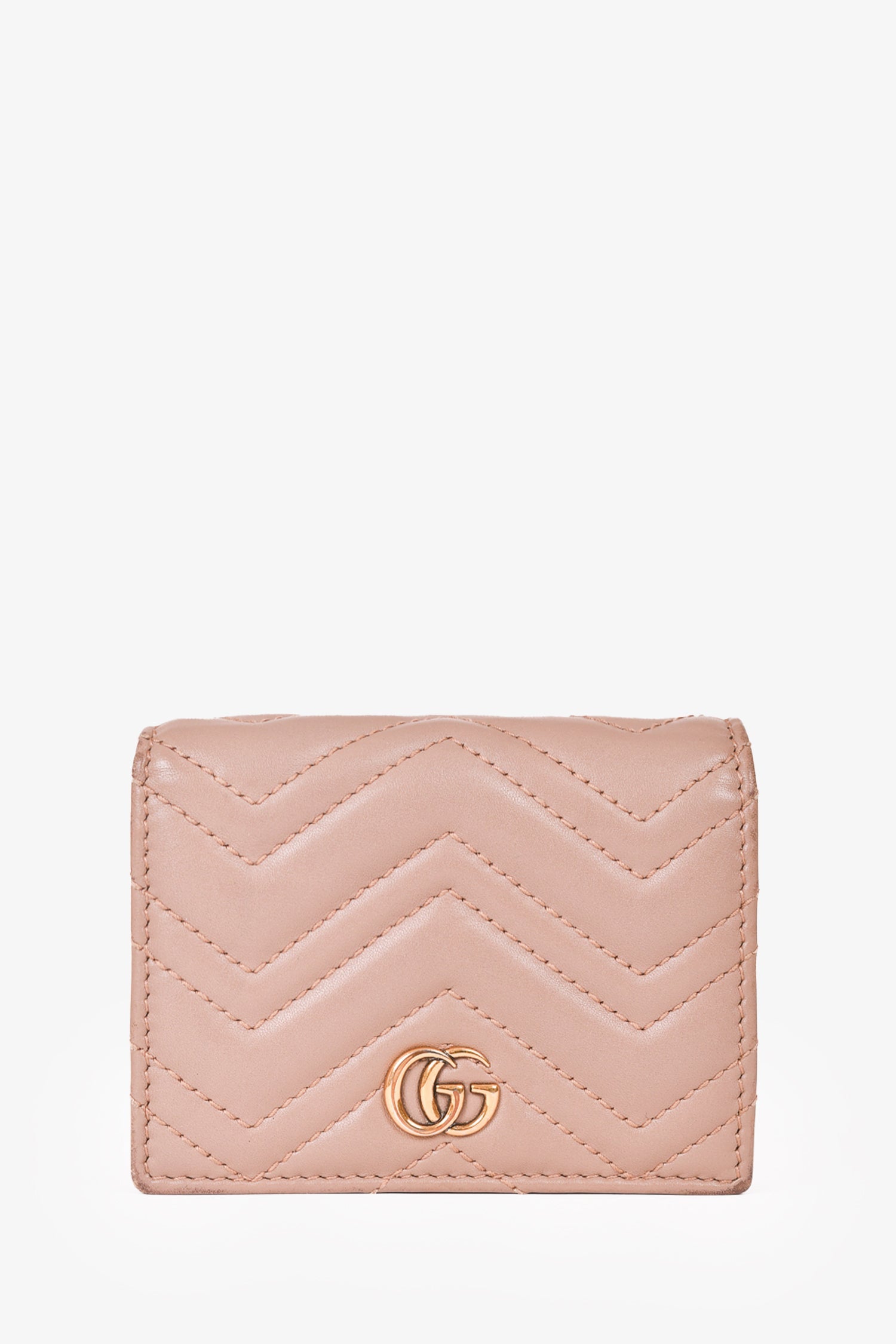 Gucci Taupe Leather GG Marmont Chevron Quilted Compact Wallet