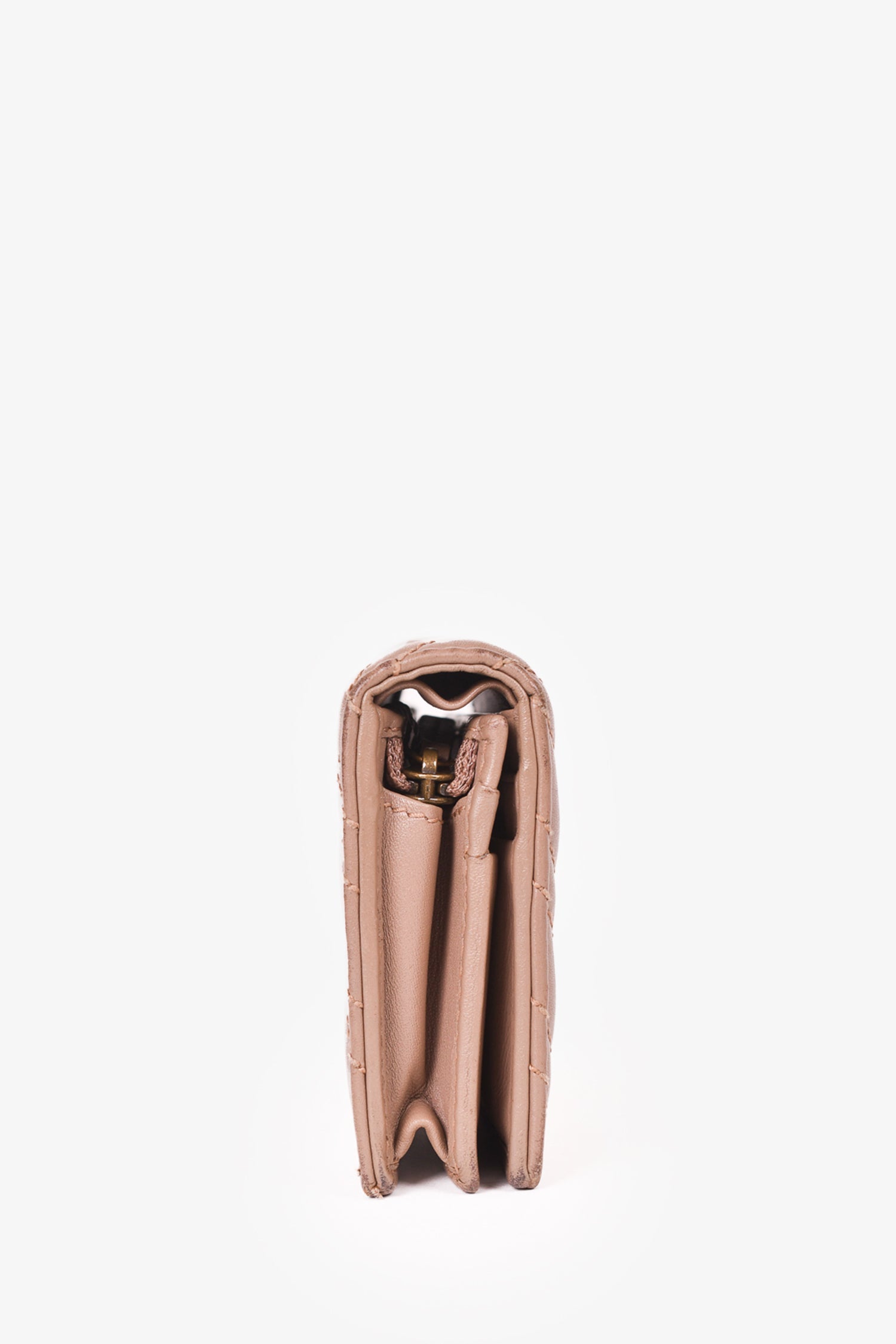 Gucci Taupe Leather GG Marmont Chevron Quilted Compact Wallet