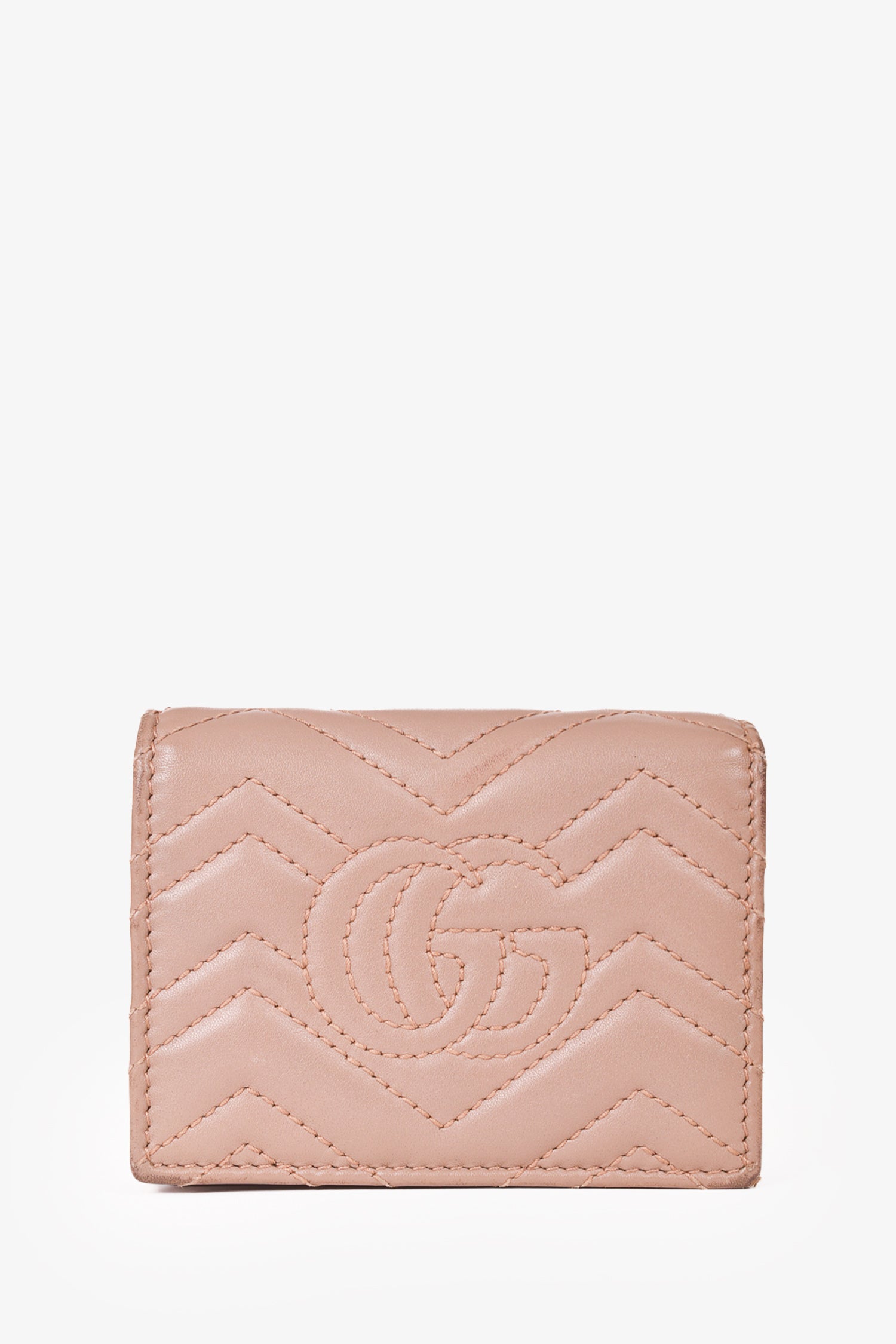 Gucci Taupe Leather GG Marmont Chevron Quilted Compact Wallet