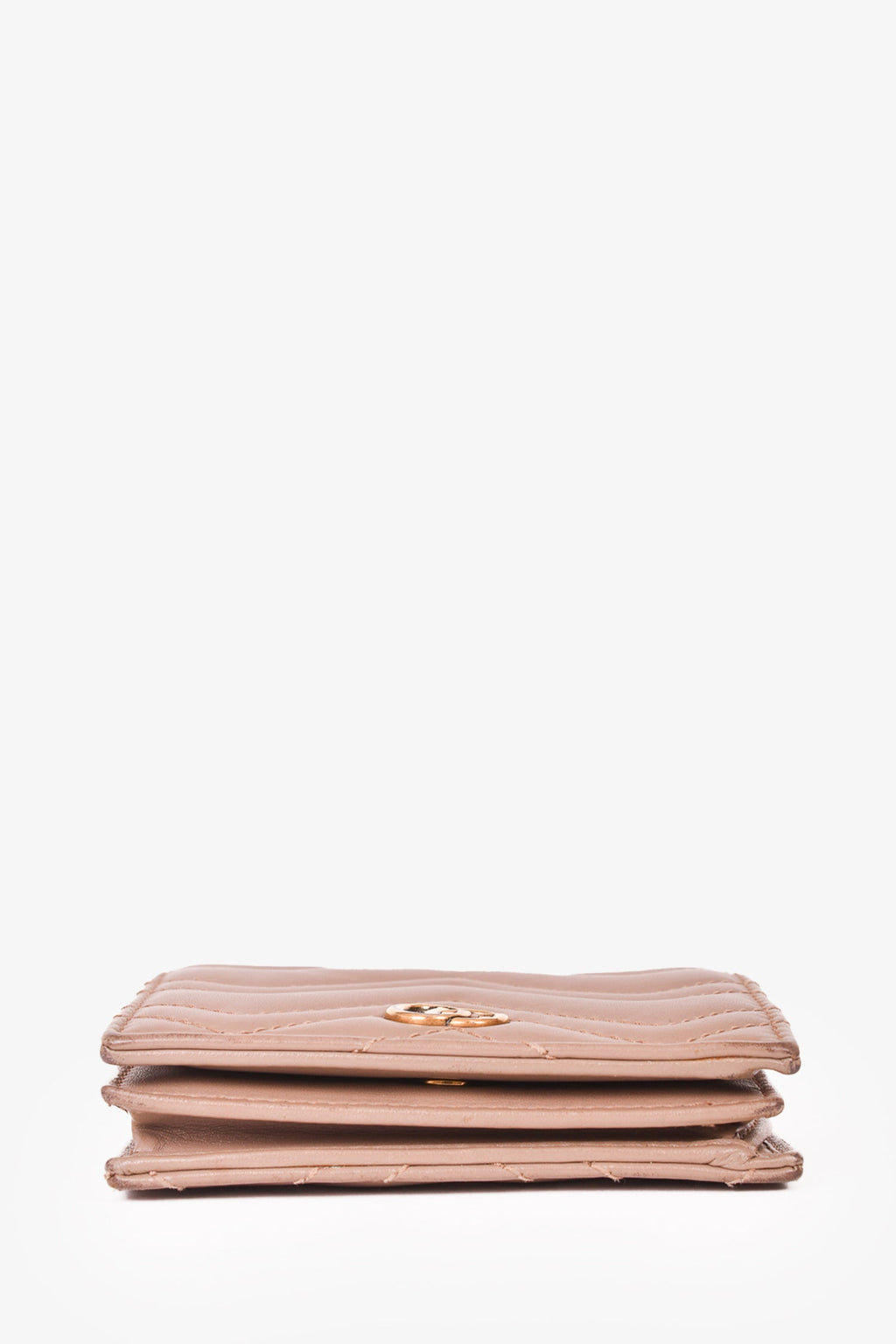 Gucci Taupe Leather GG Marmont Chevron Quilted Compact Wallet