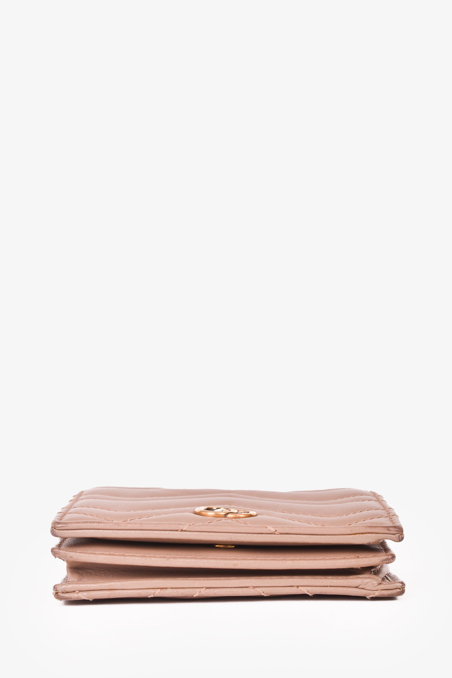 Gucci Taupe Leather GG Marmont Chevron Quilted Compact Wallet