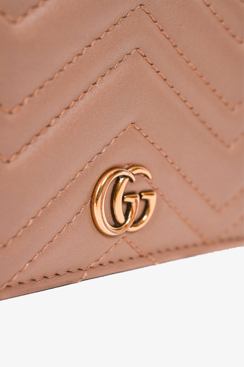 Gucci Taupe Leather GG Marmont Chevron Quilted Compact Wallet