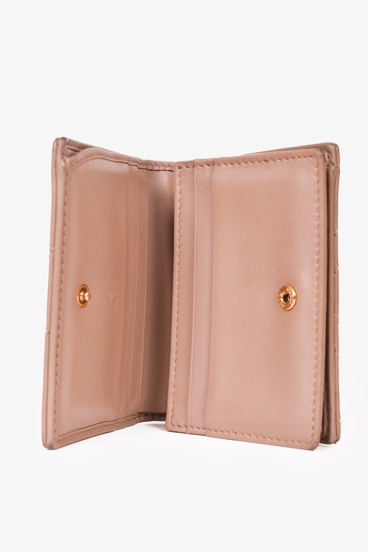 Gucci Taupe Leather GG Marmont Chevron Quilted Compact Wallet