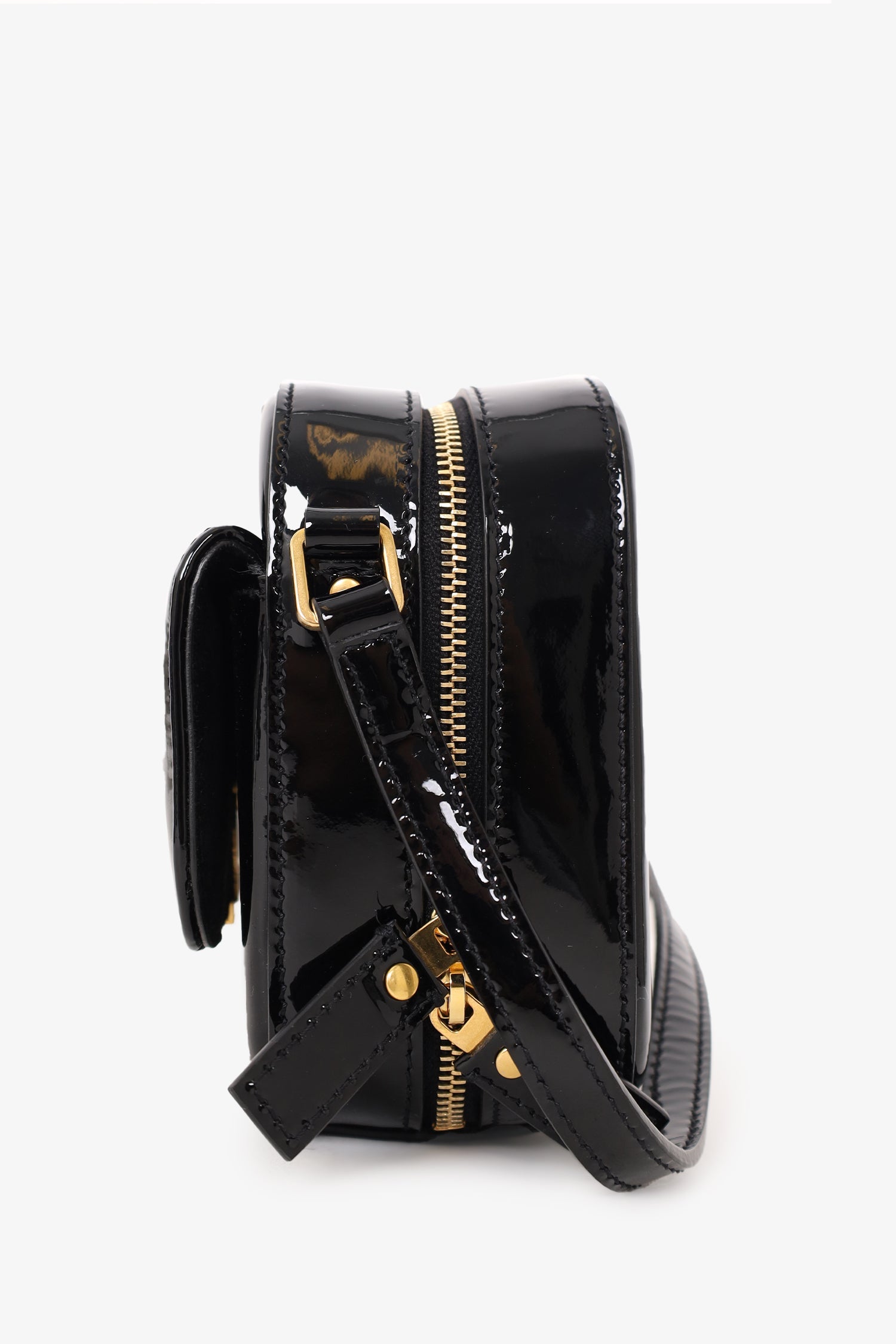 Saint Laurent Black Patent Leather Mini Vicky Camera Bag