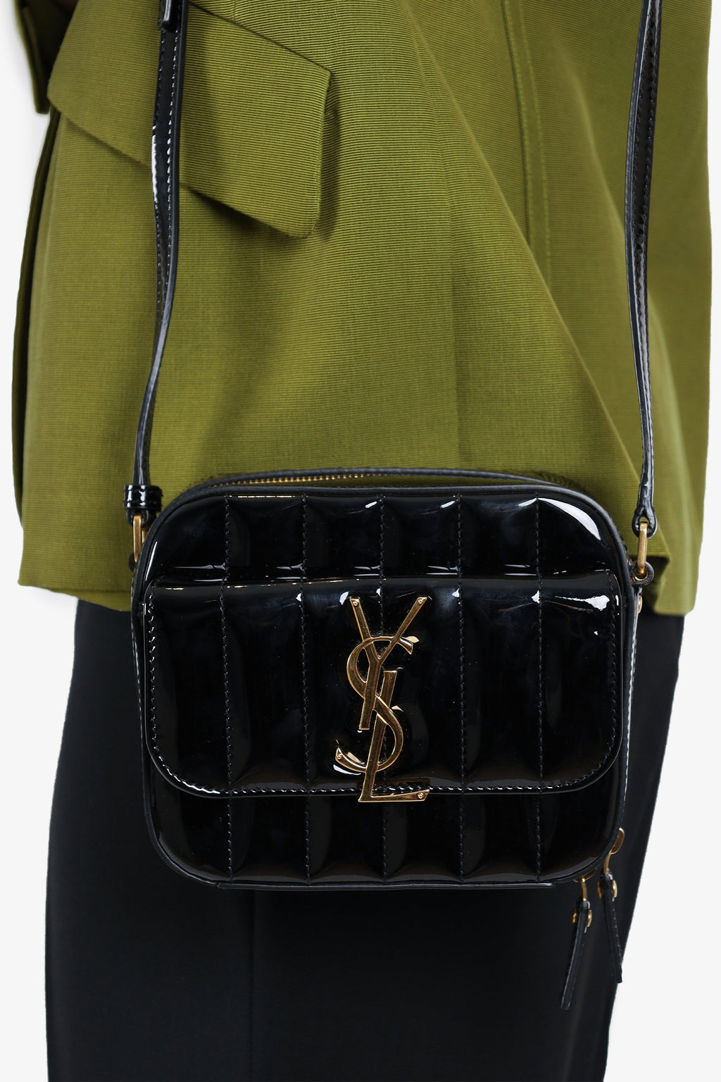 Saint Laurent Black Patent Leather Mini Vicky Camera Bag