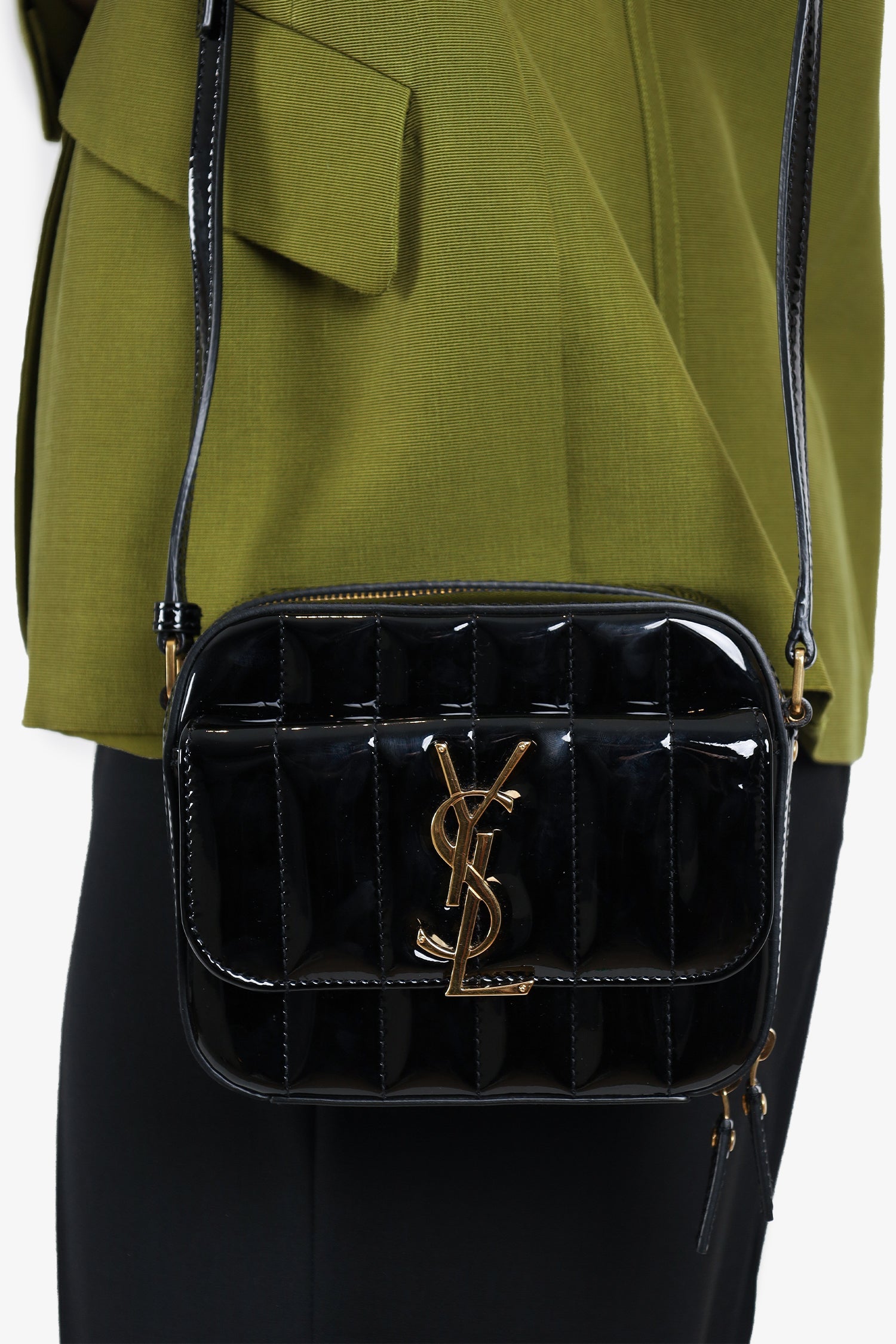 Saint Laurent Black Patent Leather Mini Vicky Camera Bag