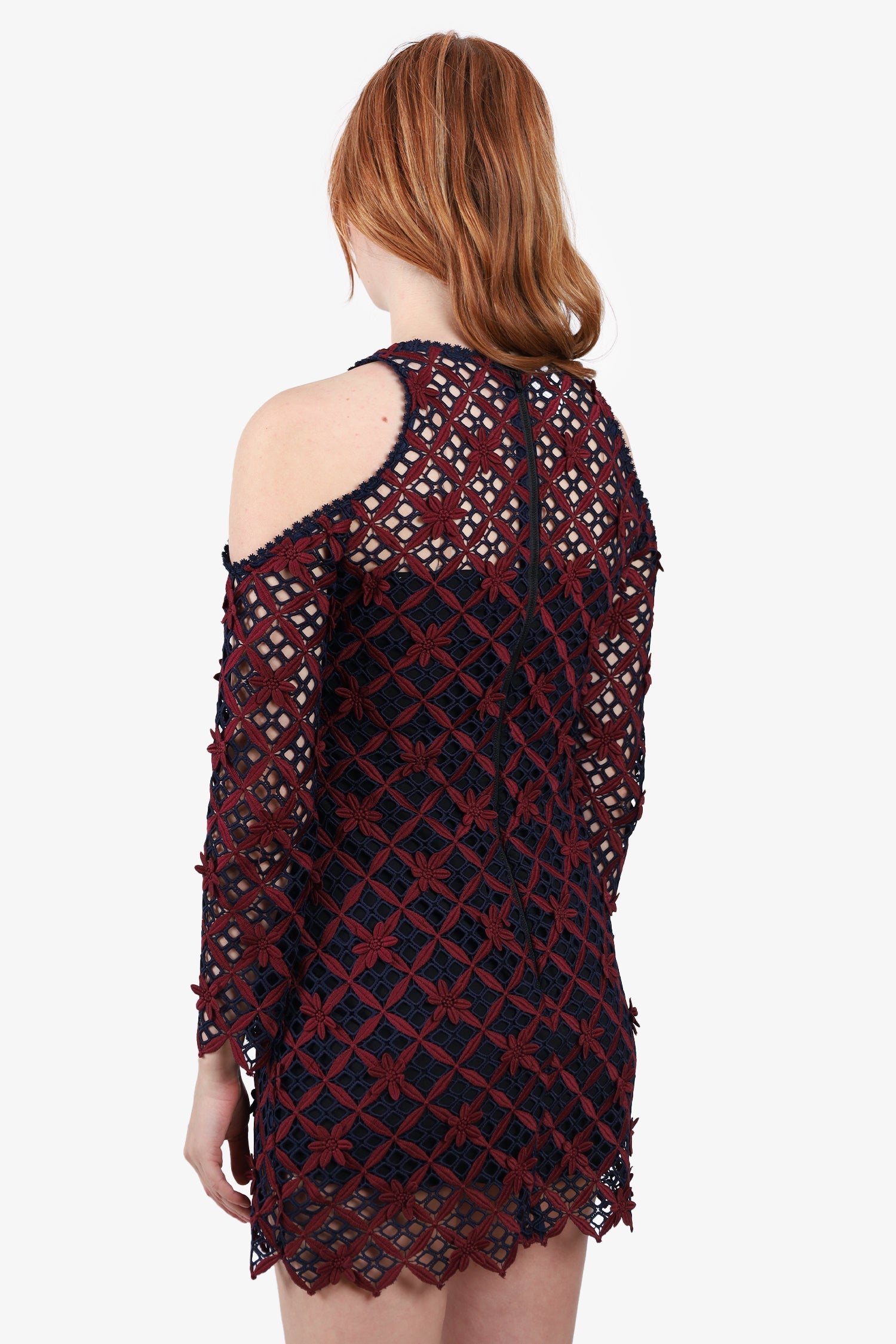 Self-Portrait Navy/Burgundy Lace Pattern Mini Dress Size 4