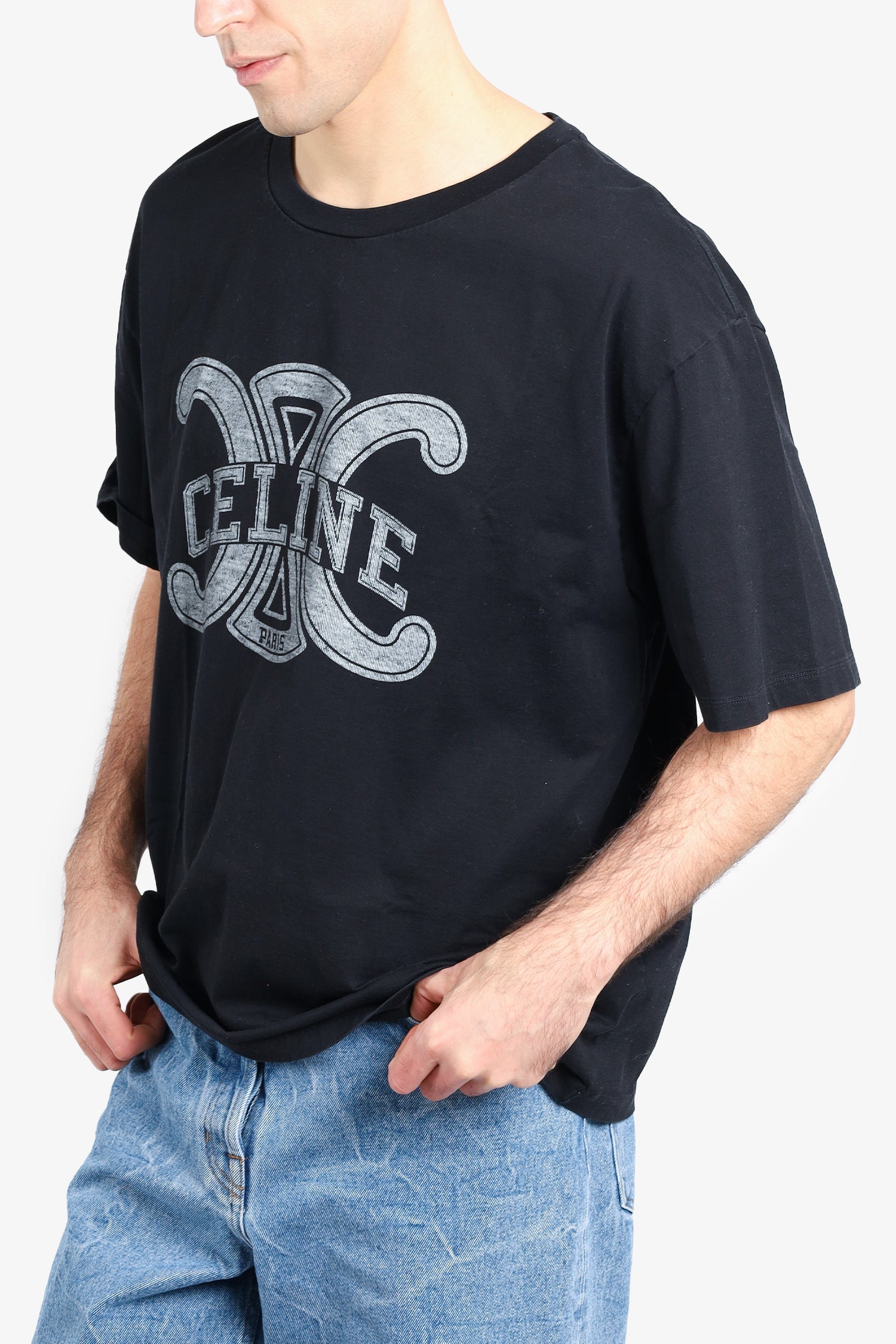 Celine Black Cotton Triomphe T-Shirt Size L
