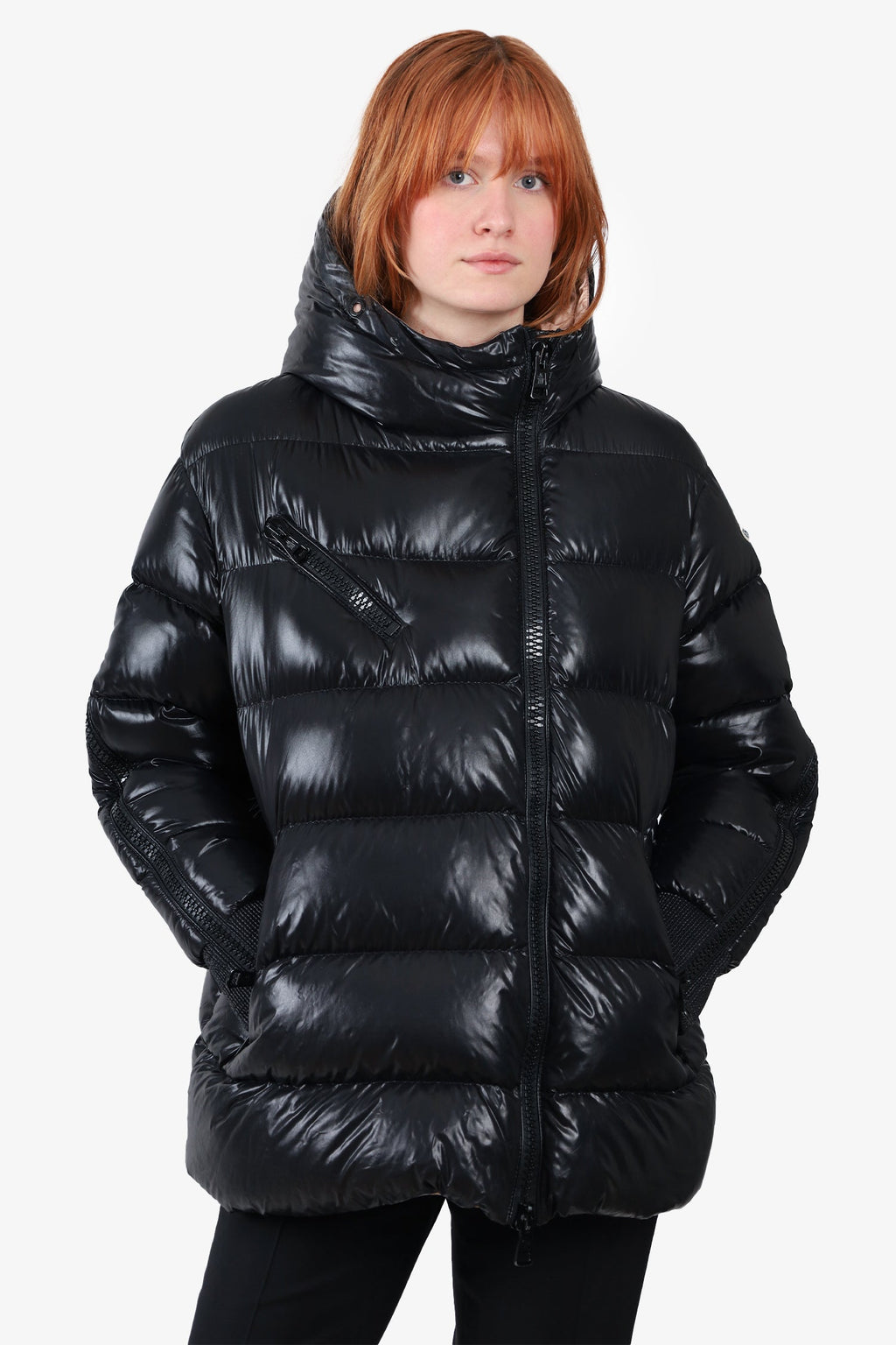 Moncler Black Diagonal Zipper Down Jacket size 3