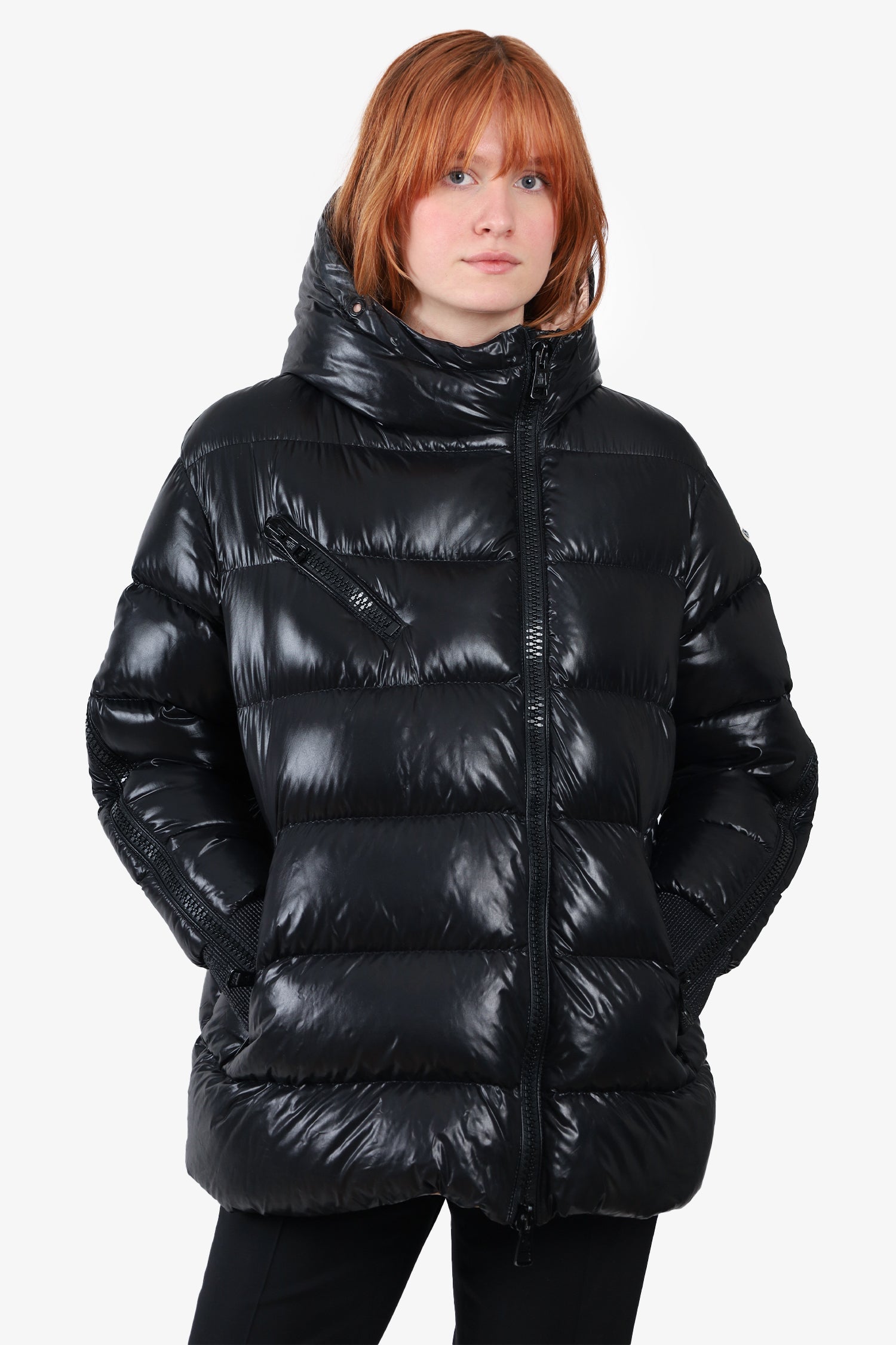 Moncler Black Diagonal Zipper Down Jacket size 3