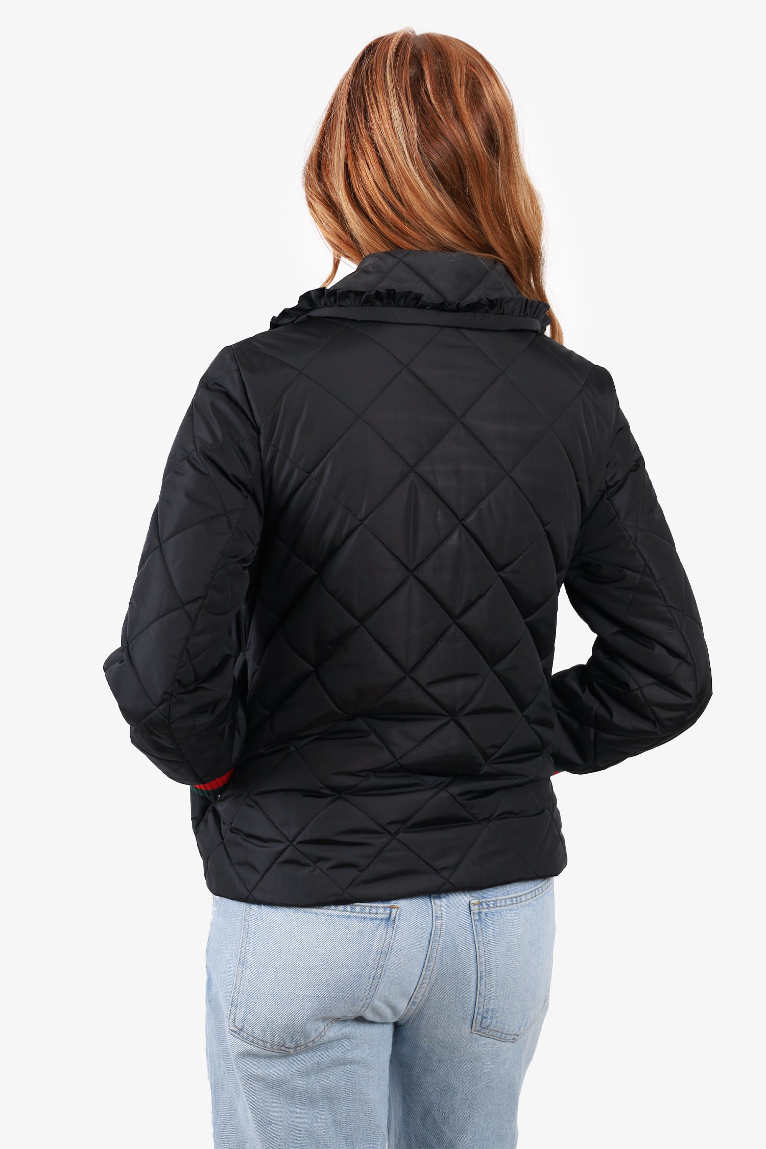 Gucci Black Light Quilted Web Jacket with Pearl GG Buttins size 44