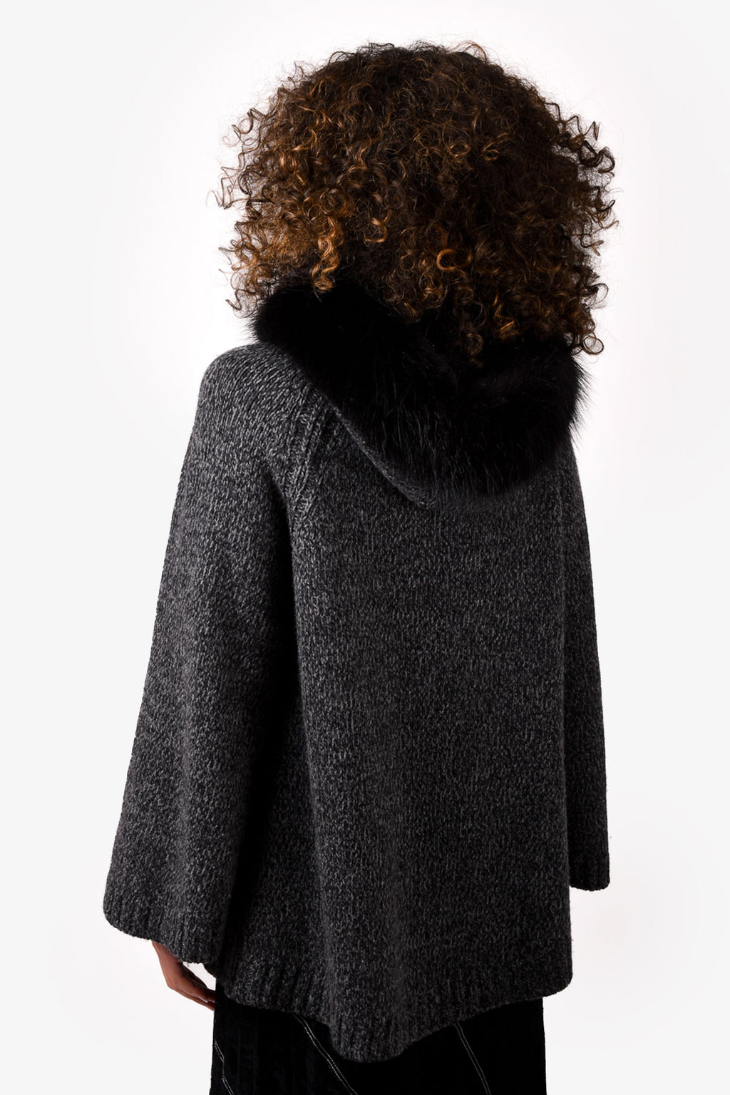 Prada Grey Wool Sweater with Fur Trim Size 36